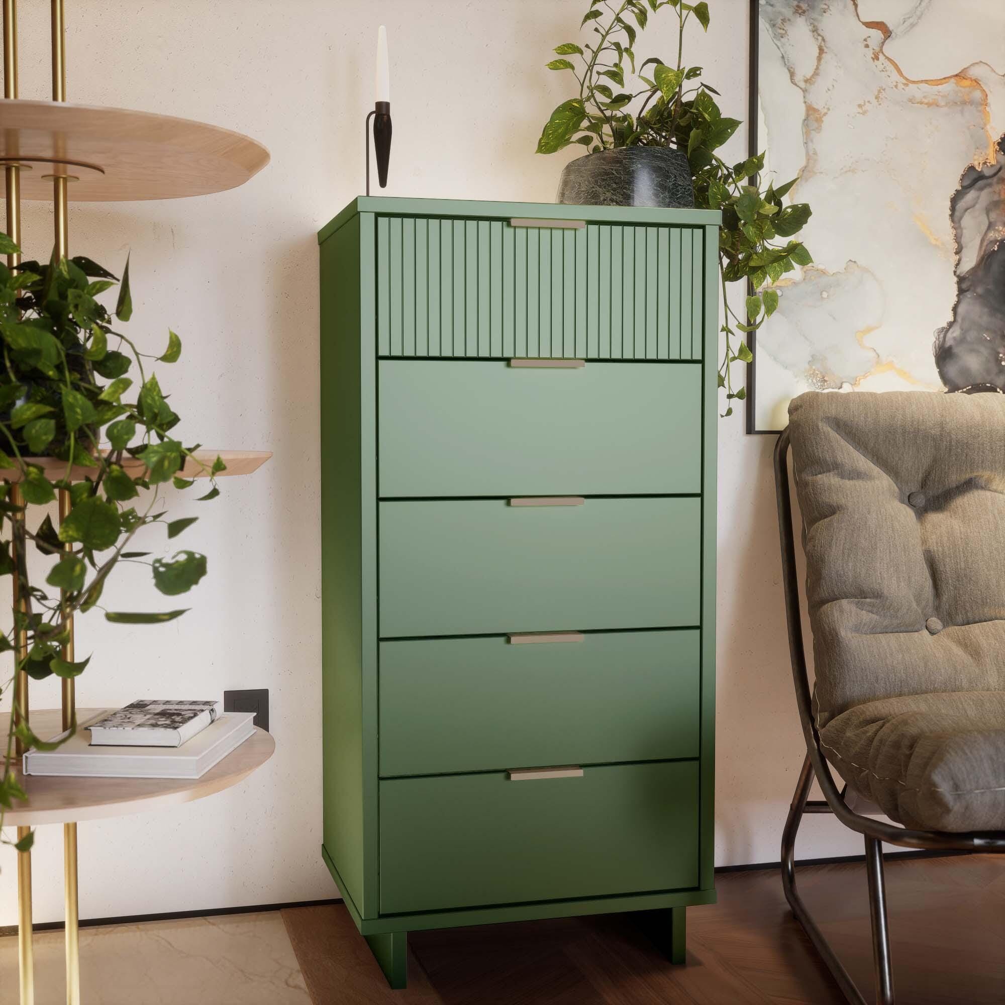 Manhattan Comfort 23" 5 Drawer Dresser, Sage Green, rollover