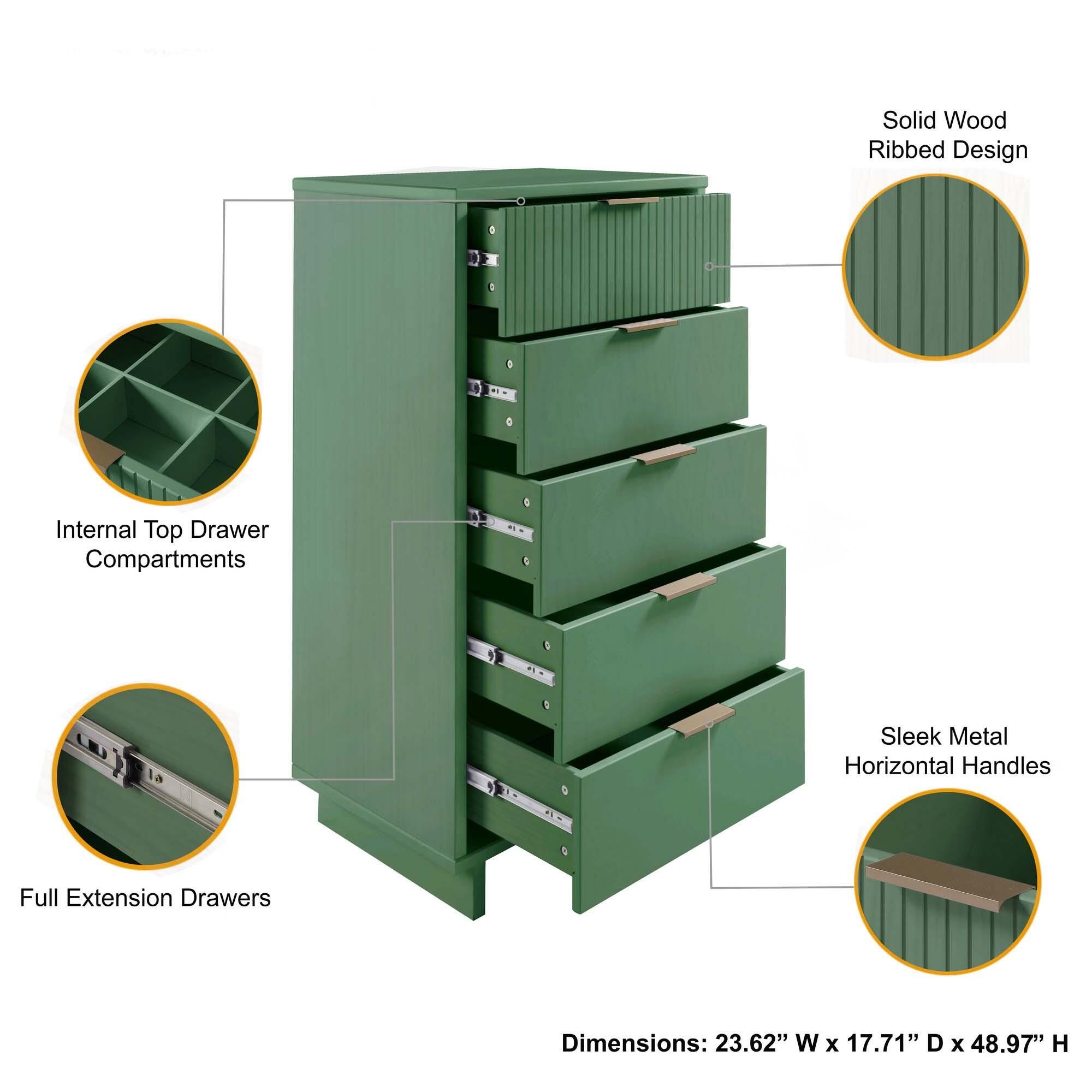 Manhattan Comfort 23" 5 Drawer Dresser, Sage Green, large