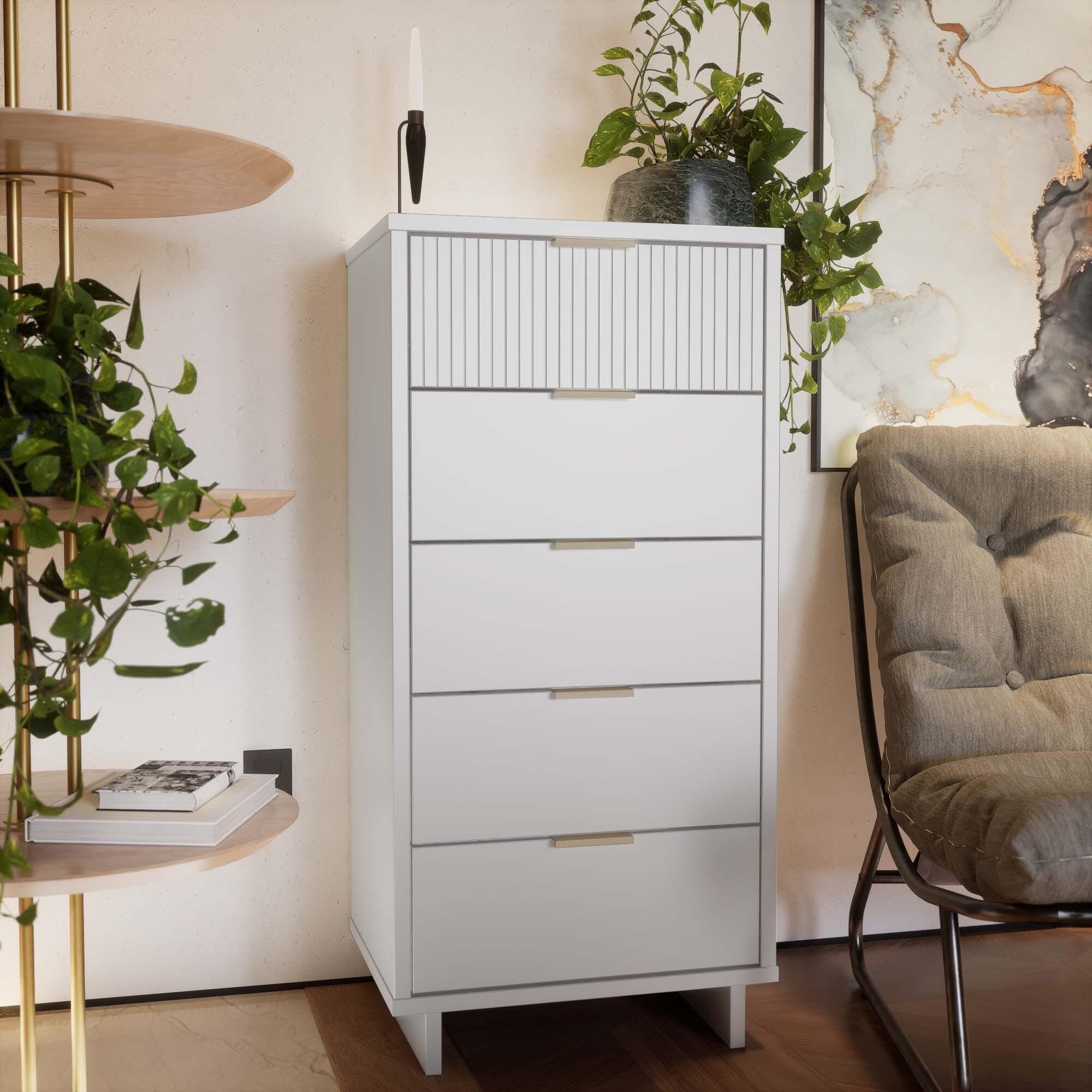 Manhattan Comfort 23" 5 Drawer Dresser, White, rollover