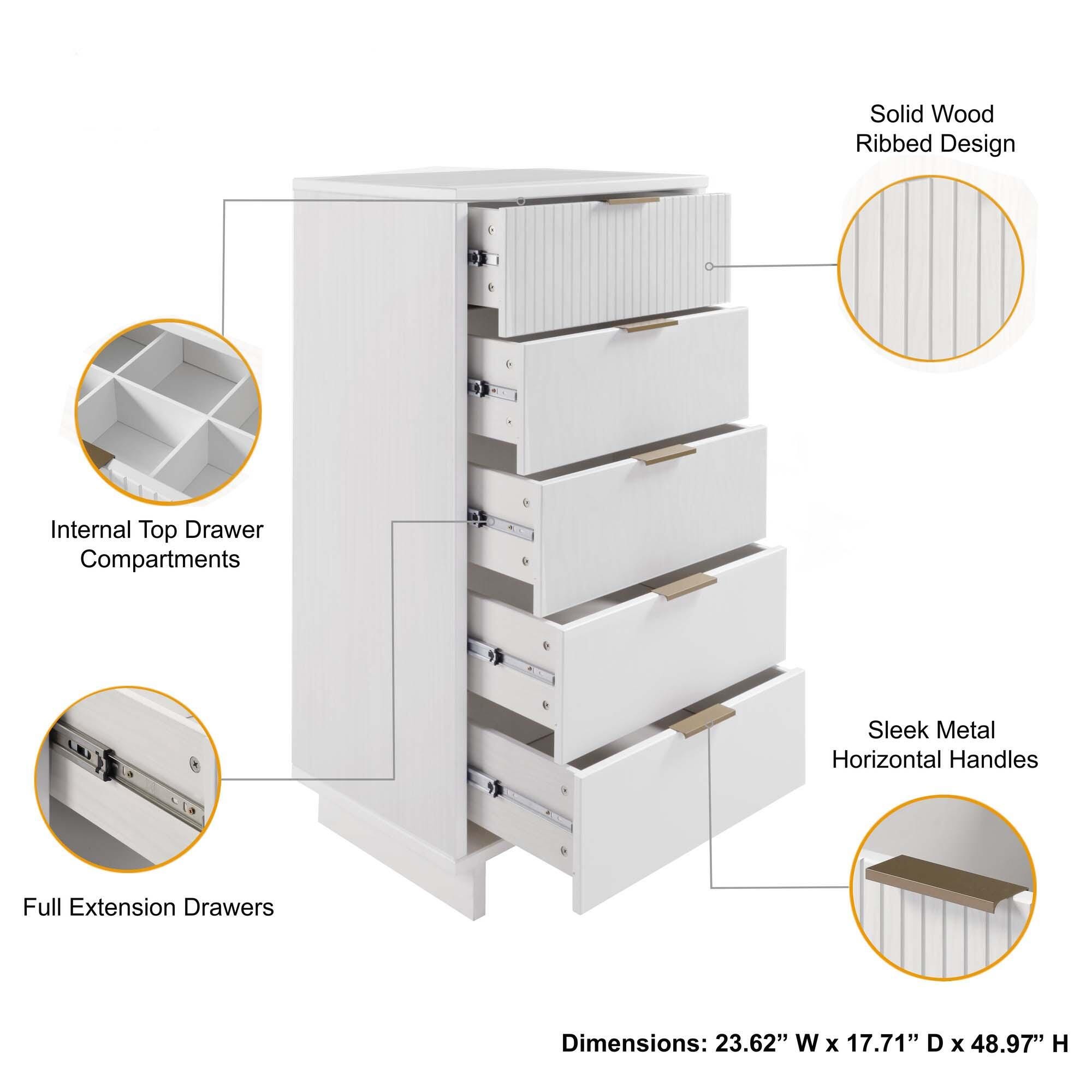 Manhattan Comfort 23" 5 Drawer Dresser, White, large