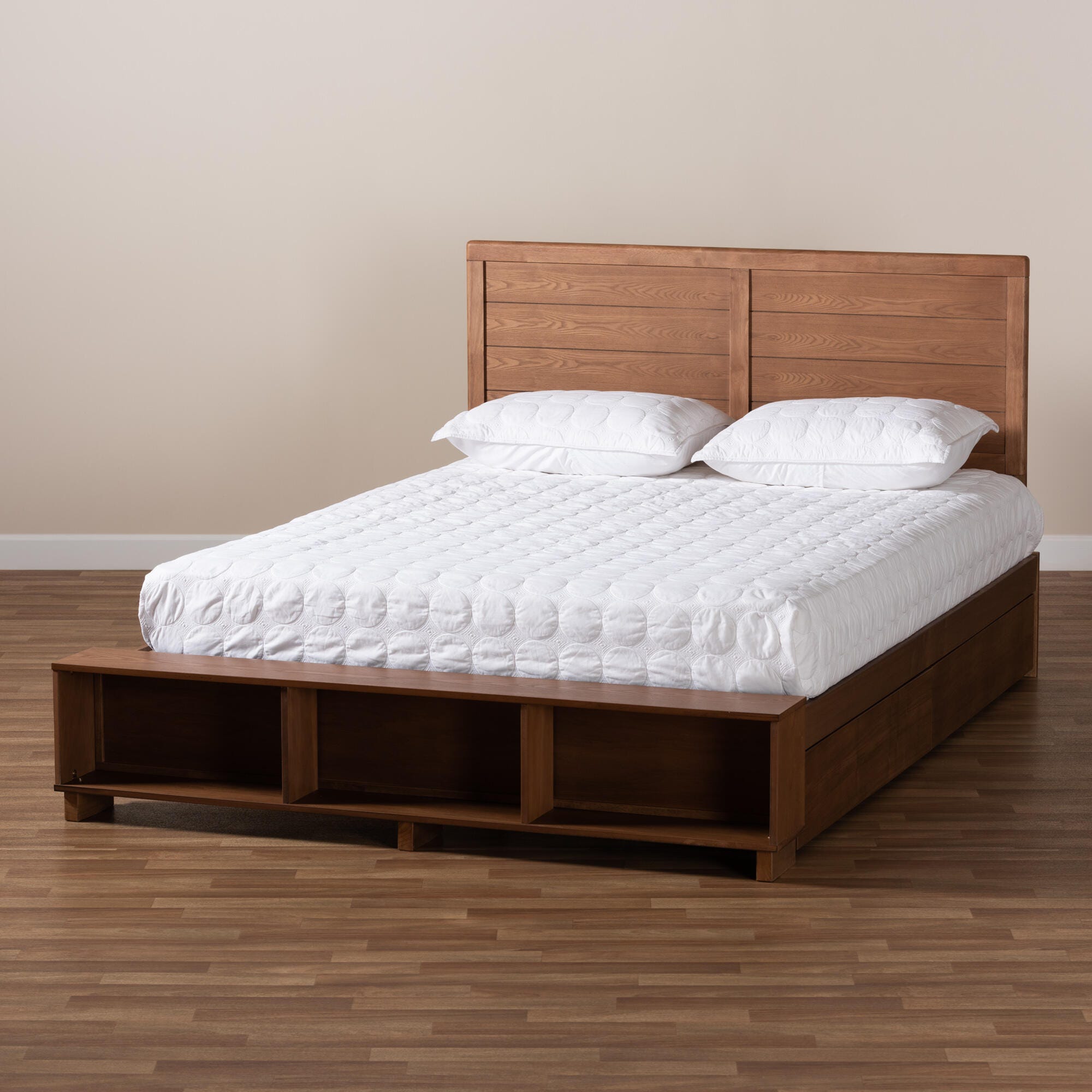 Baxton Studio Alba Full Platform Bed With Storage, Walnut, large