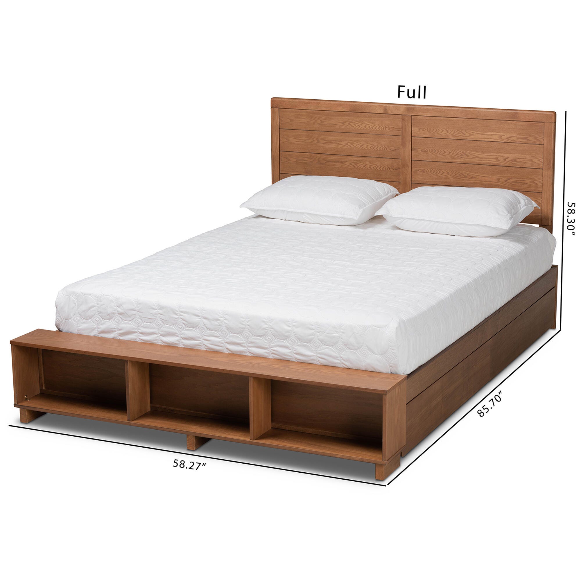 Baxton Studio Alba Full Platform Bed With Storage, Walnut, large