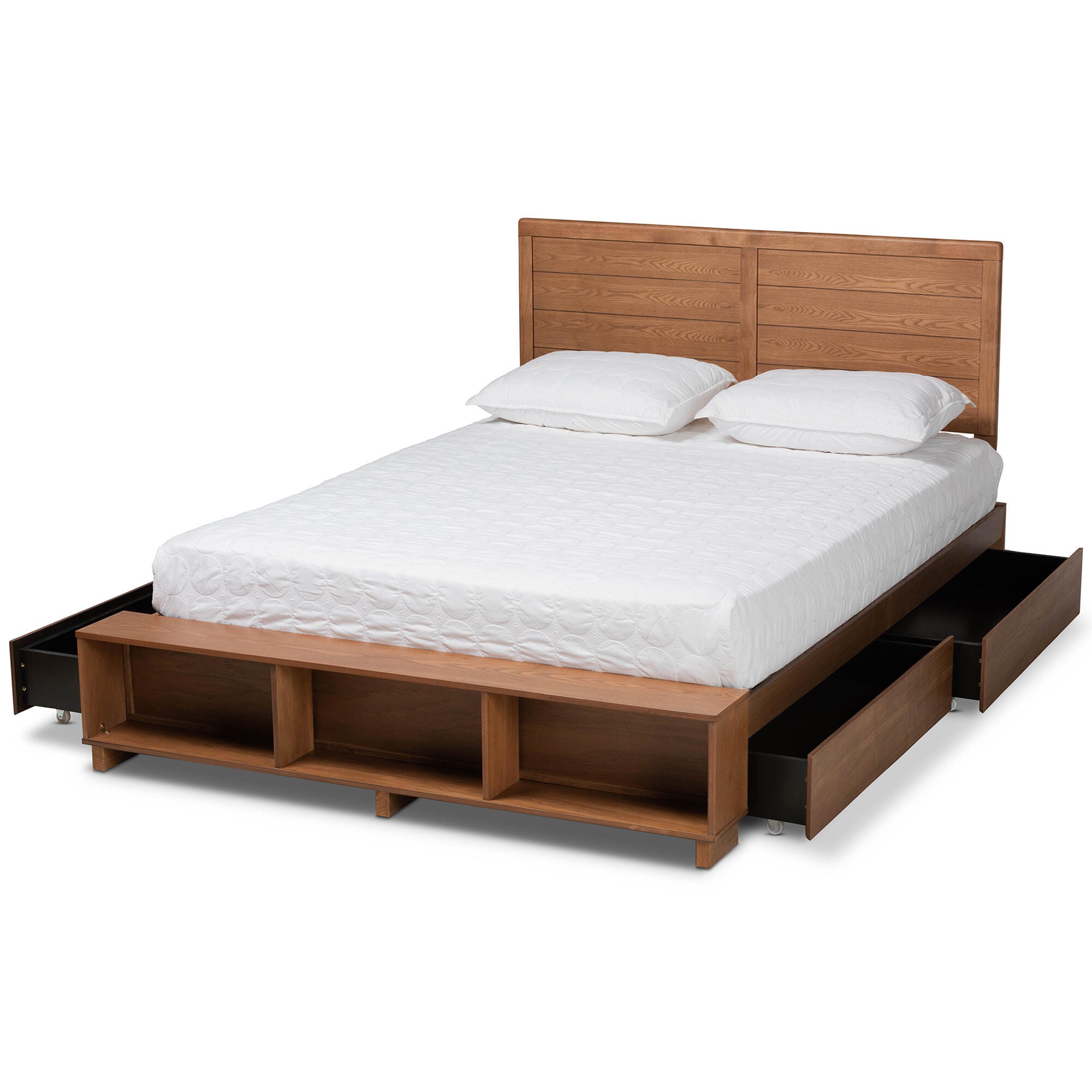 Baxton Studio Alba Full Platform Bed With Storage, Walnut, large