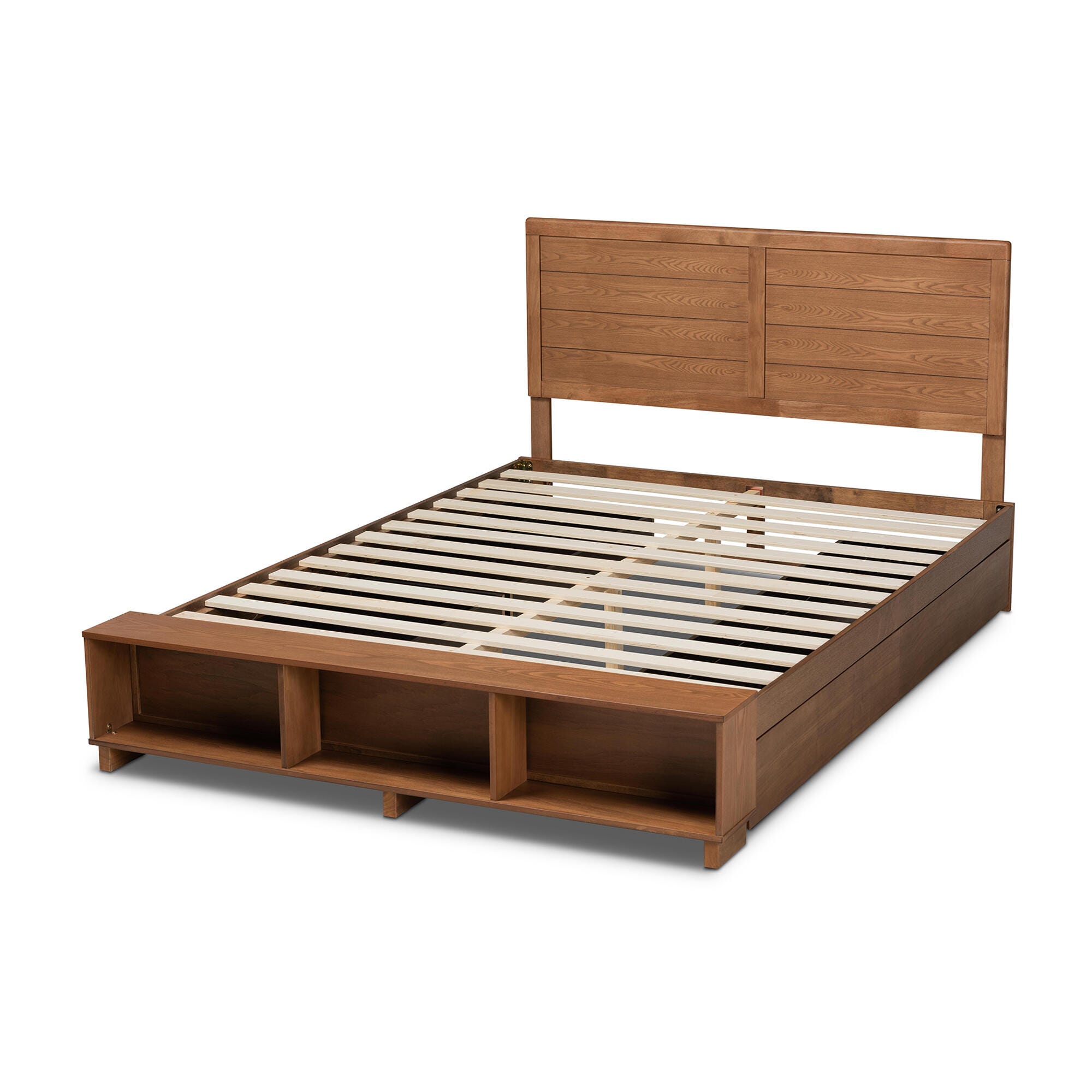 Baxton Studio Alba Full Platform Bed With Storage, Walnut, large