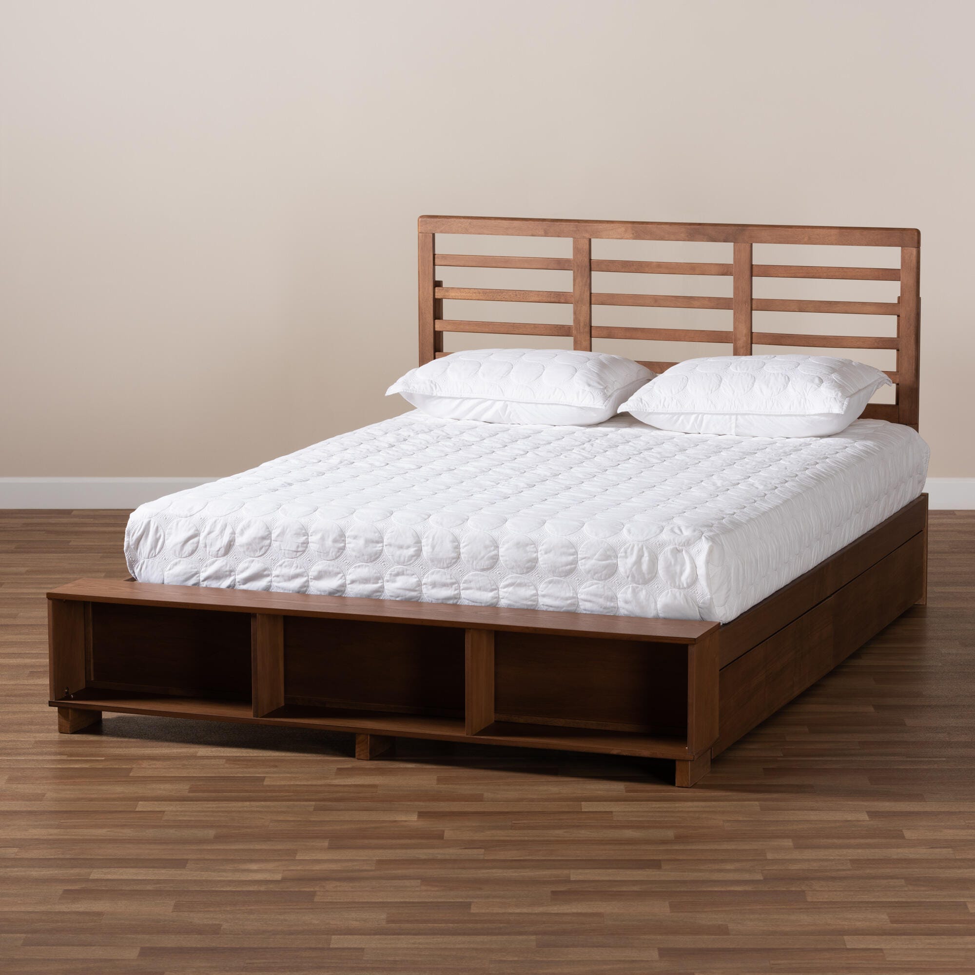 Baxton Studio Milana Queen Platform Bed With Storage, Walnut, large