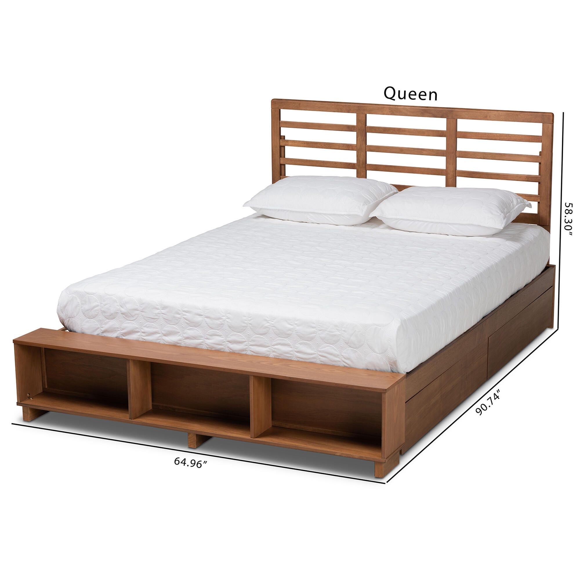 Baxton Studio Milana Queen Platform Bed With Storage, Walnut, large