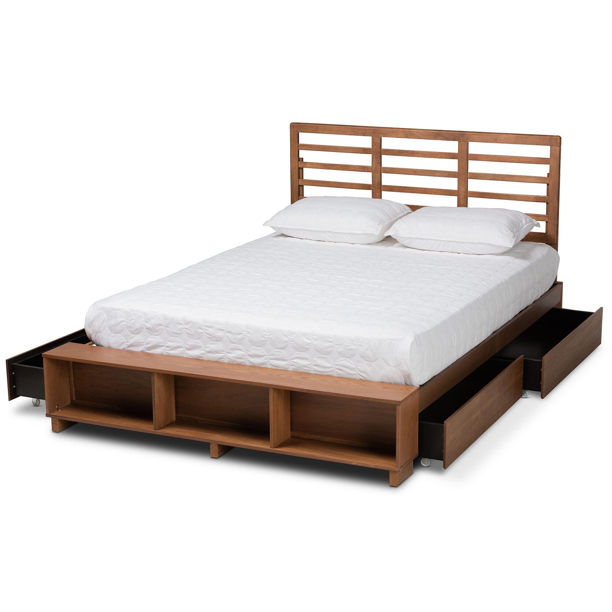 Baxton Studio Milana Queen Platform Bed With Storage, Walnut, large