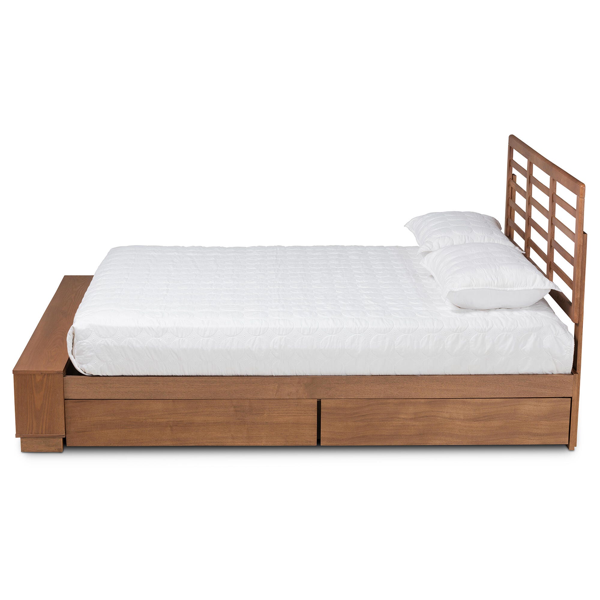 Baxton Studio Milana King Platform Bed With Storage, Walnut, large