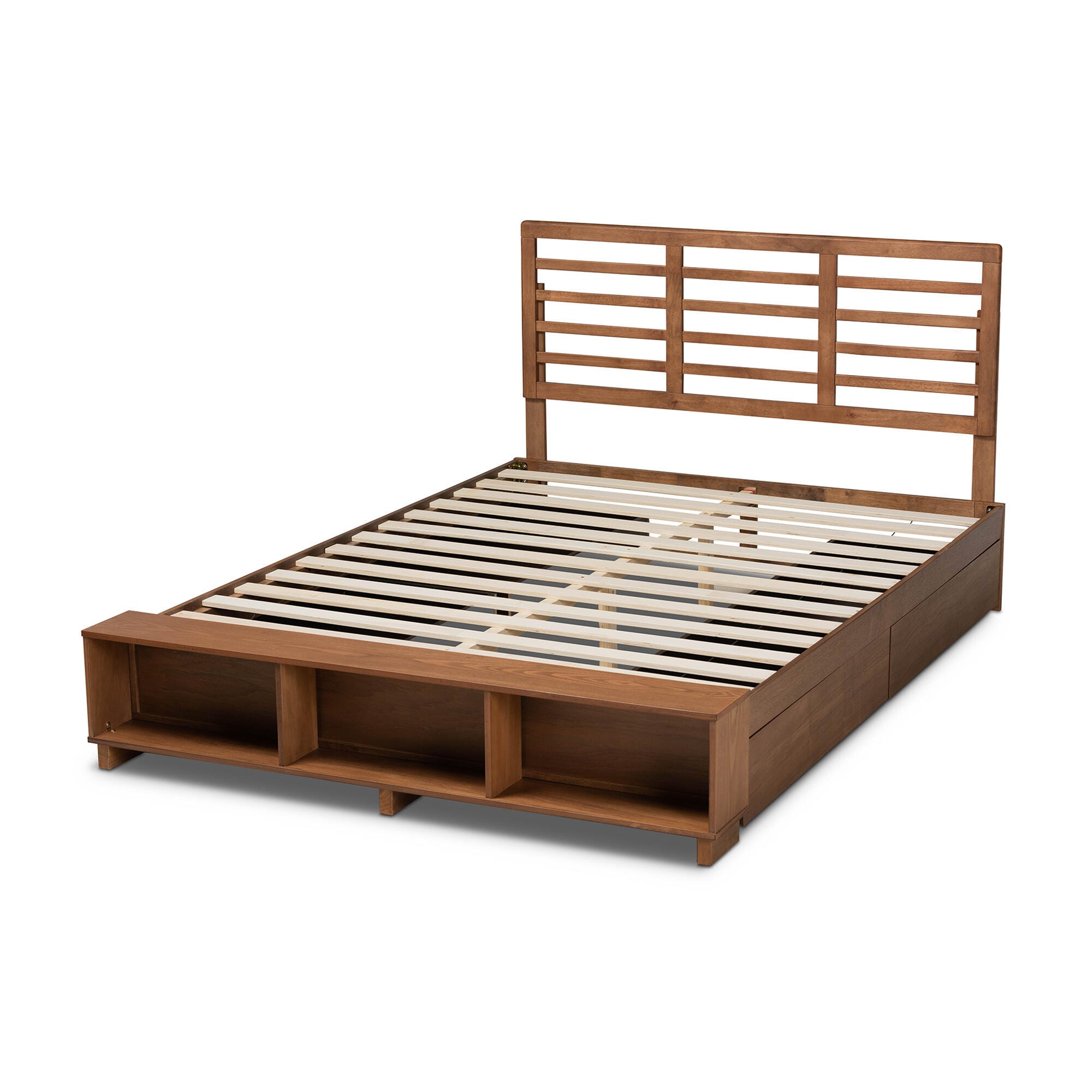 Baxton Studio Milana King Platform Bed With Storage, Walnut, large