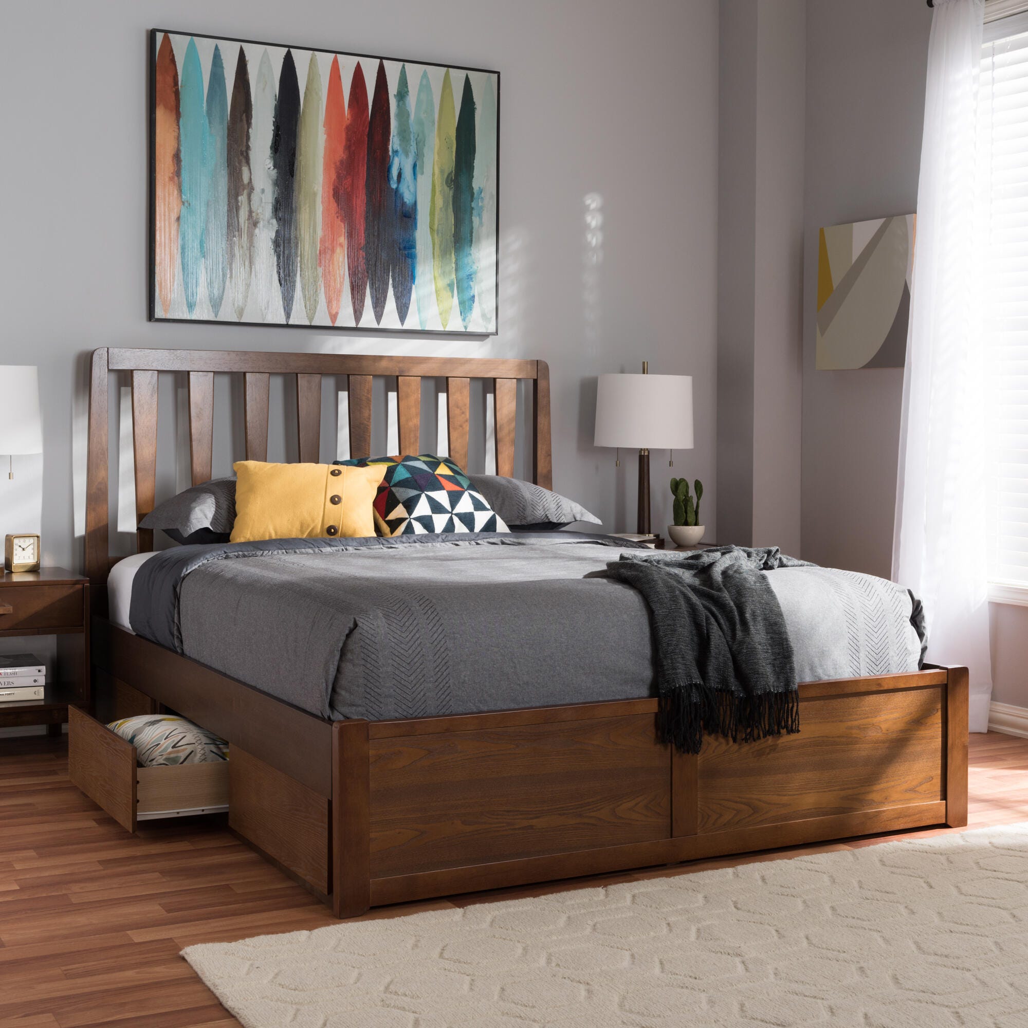 Baxton Studio Raurey Queen Platform Bed With Storage, , large