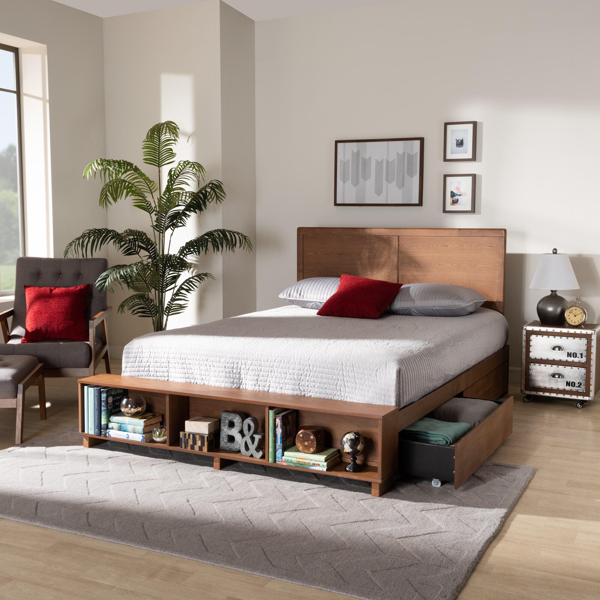 Baxton Studio Tamsin Queen Platform Bed With Storage, , large
