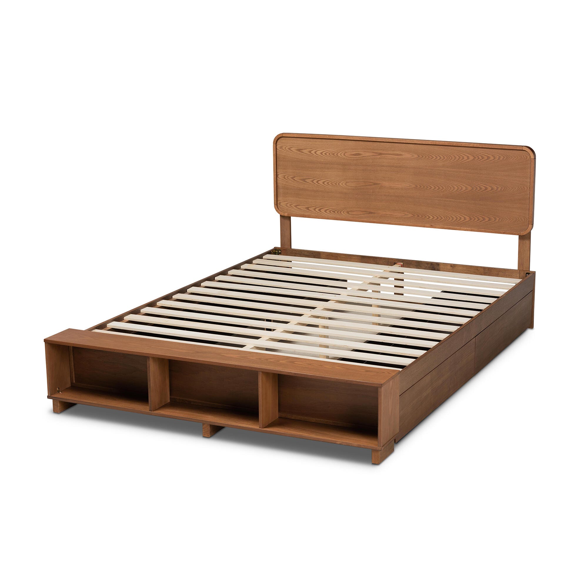 Baxton Studio Vita King Platform Bed With Storage, Walnut, large