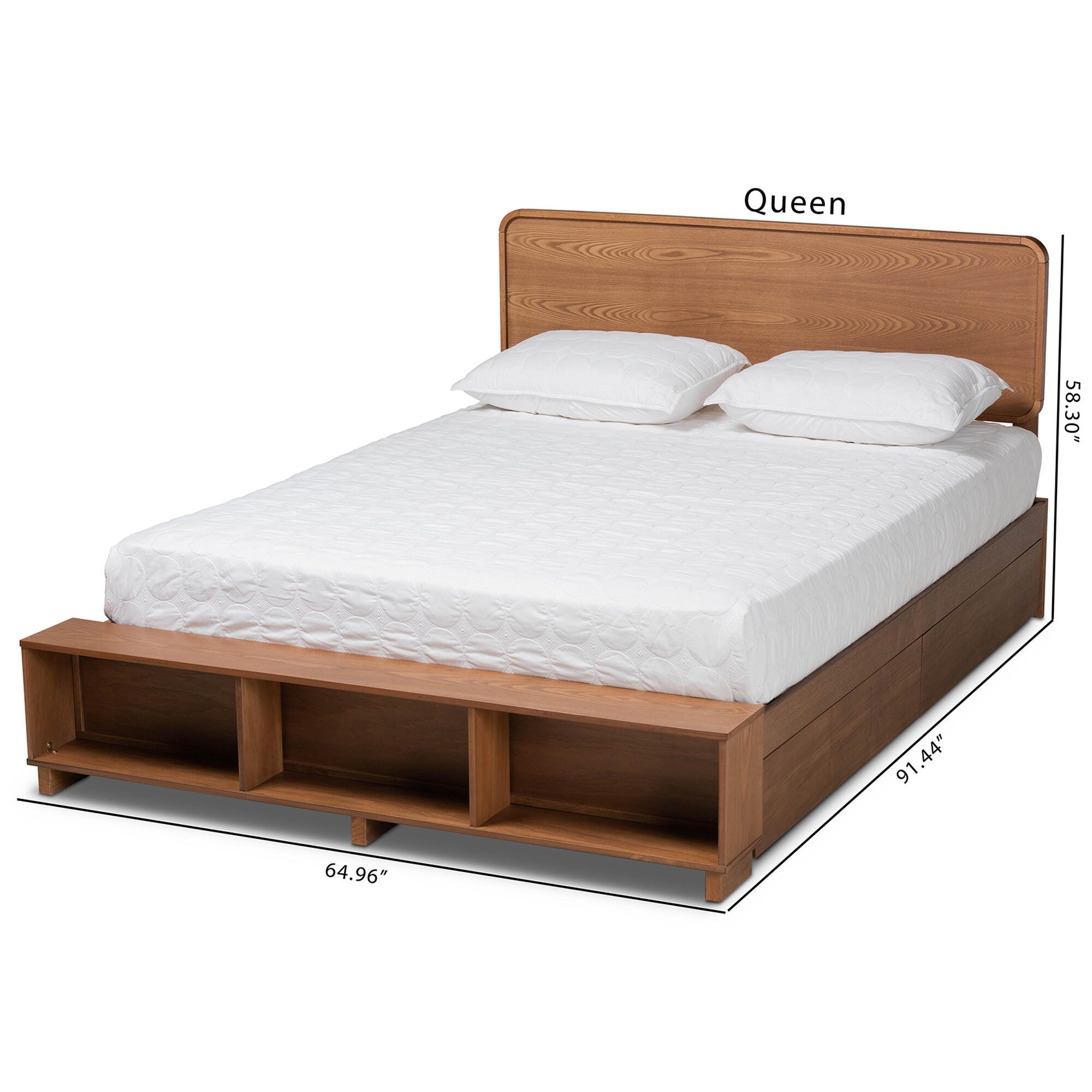 Baxton Studio Vita Queen Platform Bed With Storage, Walnut, large