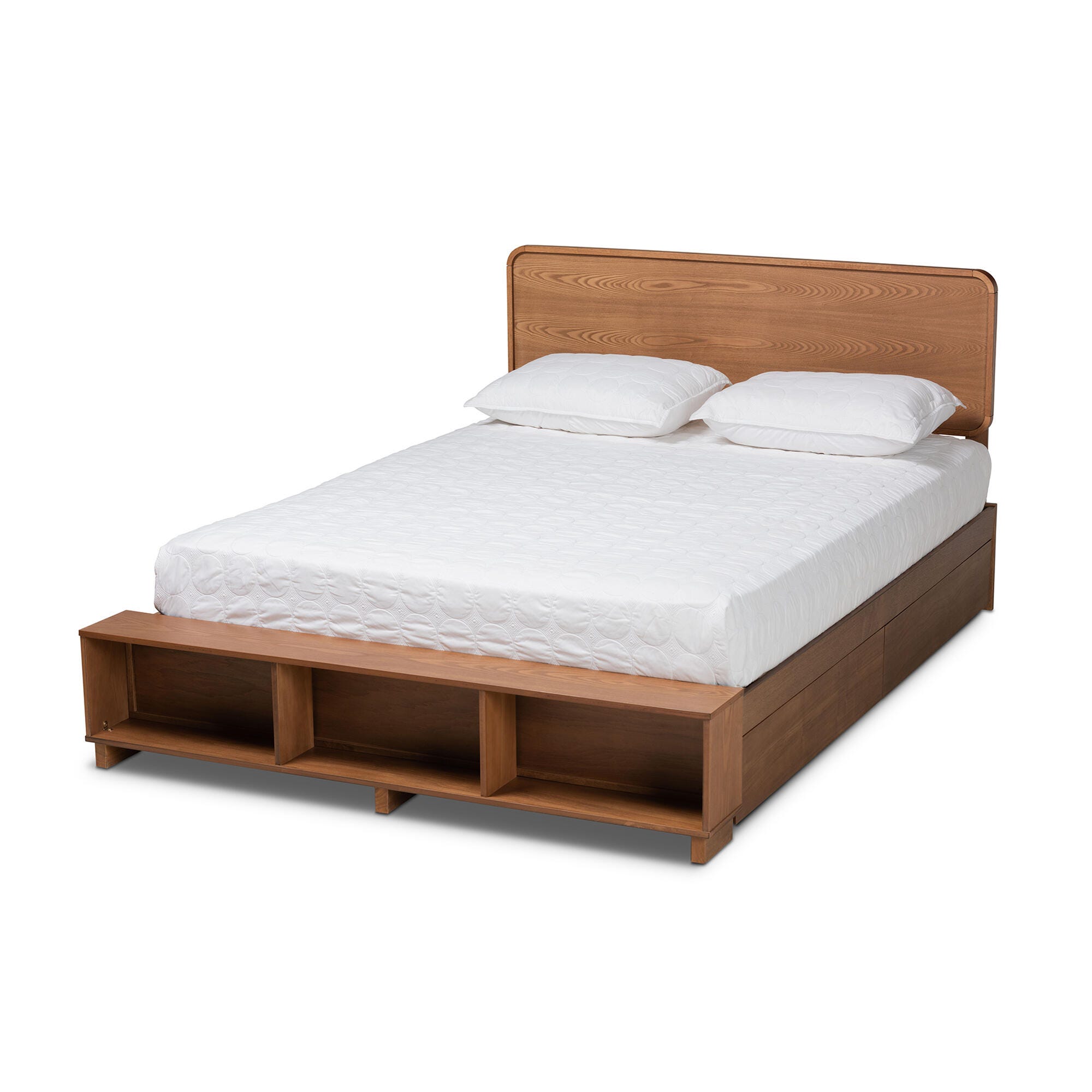 Baxton Studio Vita Queen Platform Bed With Storage, Walnut, large