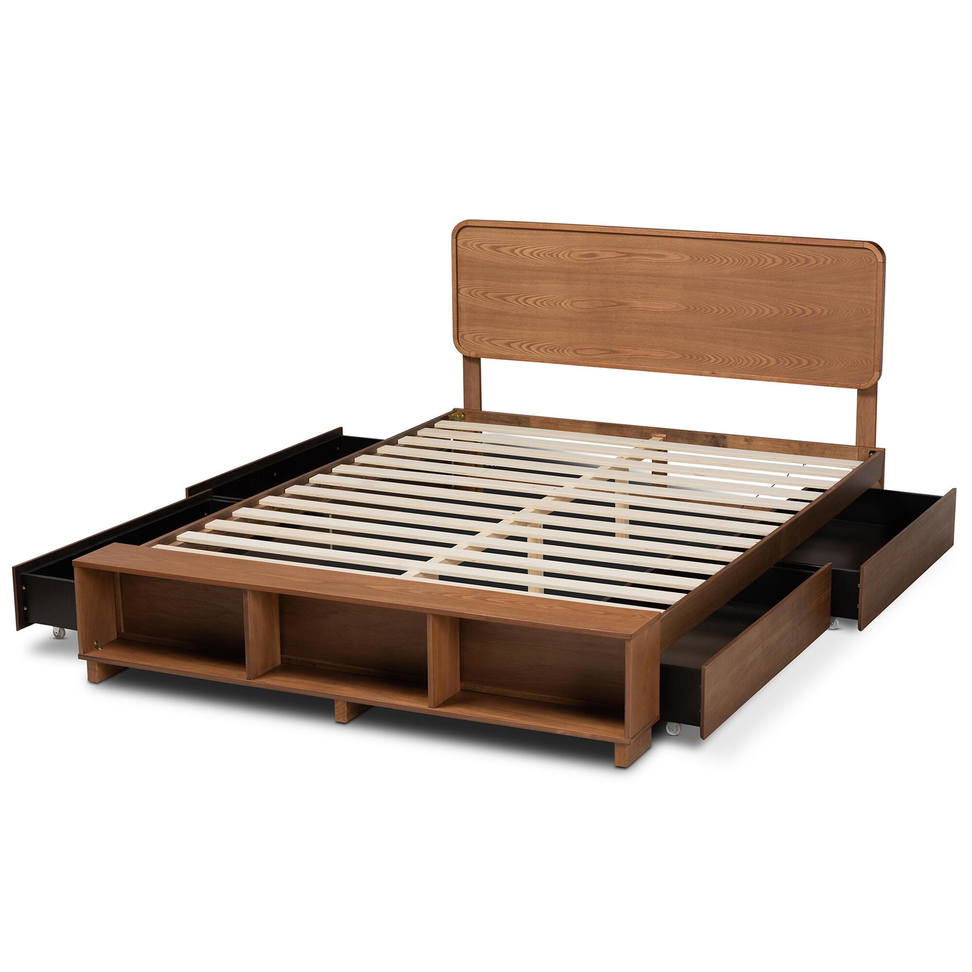 Baxton Studio Vita Queen Platform Bed With Storage, Walnut, large