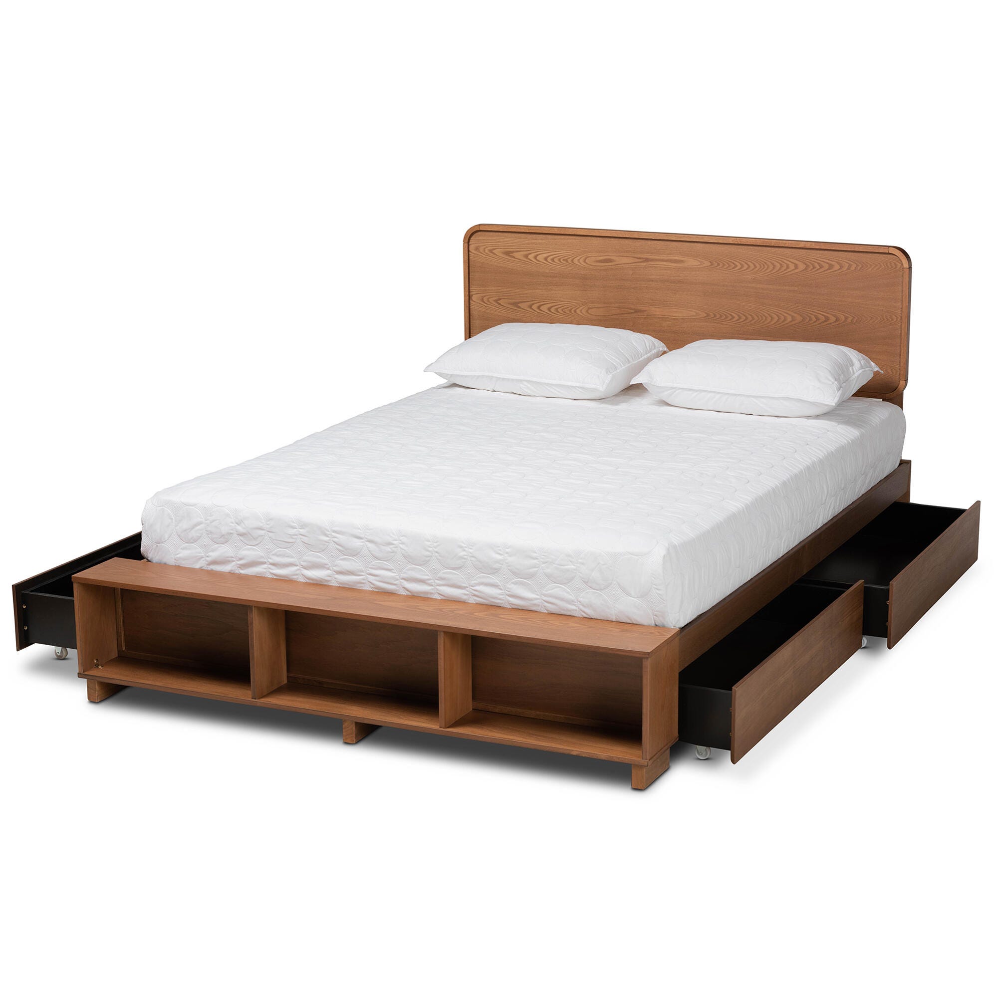 Baxton Studio Vita Full Platform Bed With Storage, Walnut, large