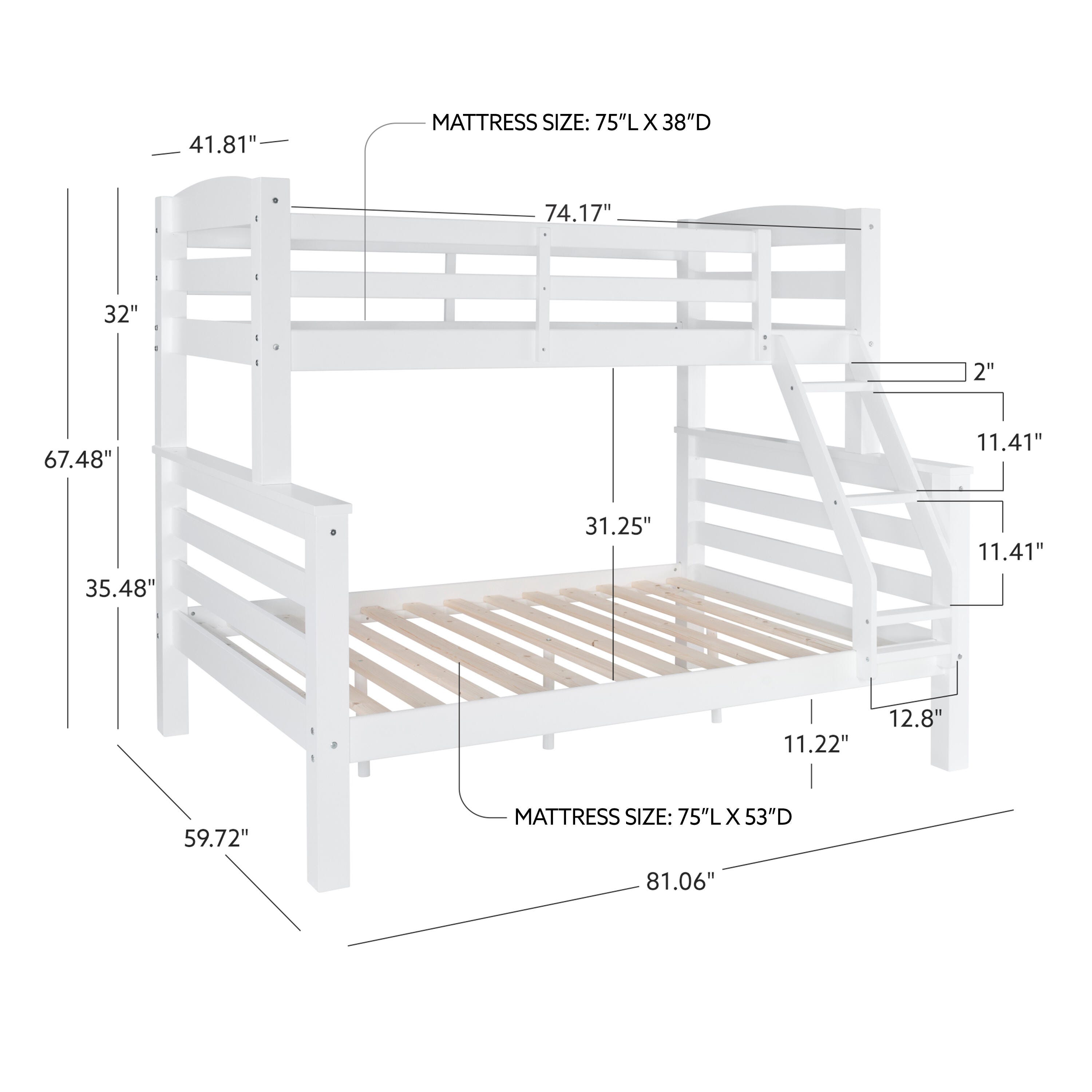 Linon Cale Twin Over Full Bunk Bed, White, large