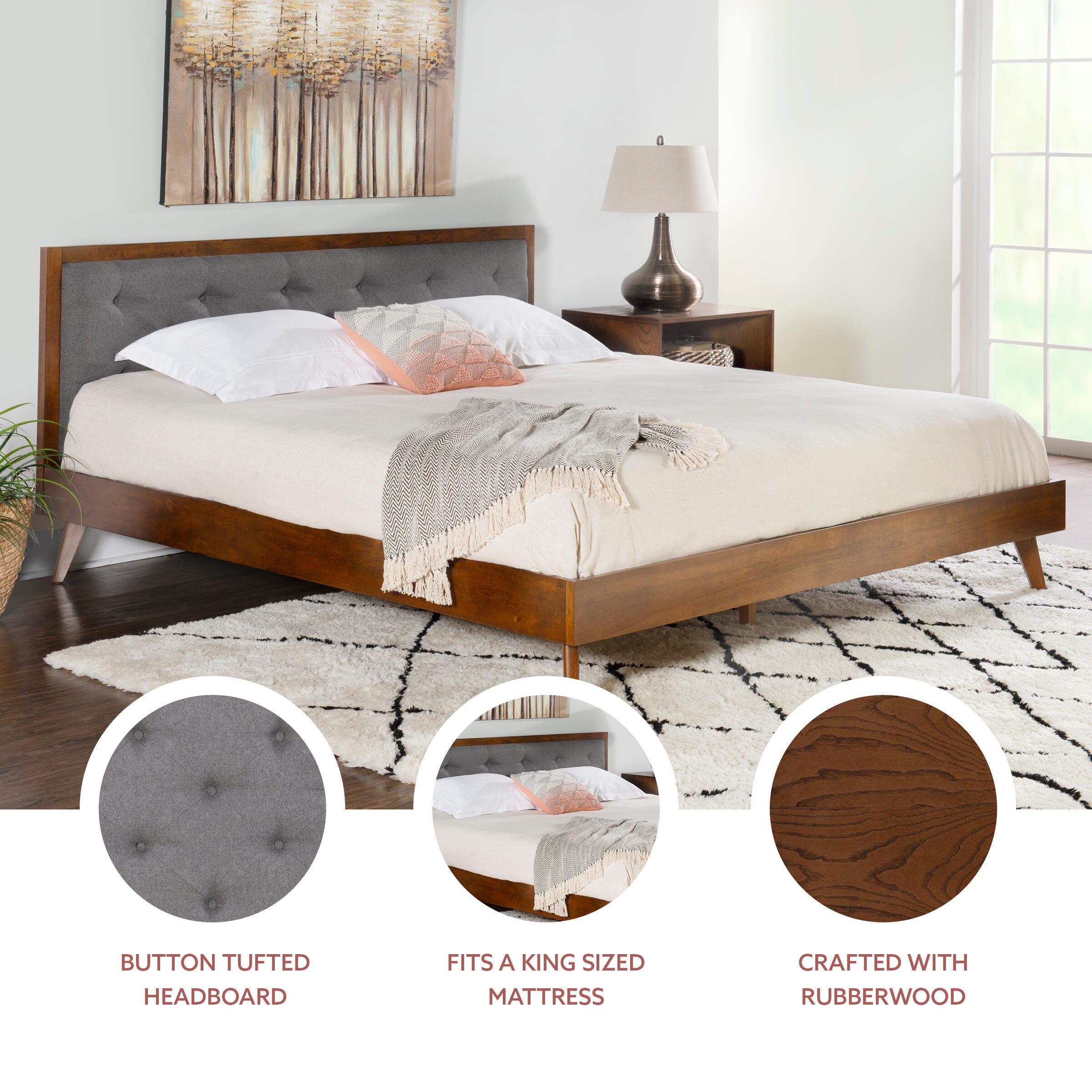 Linon Adair King Platform Bed, Brown/Gray, large