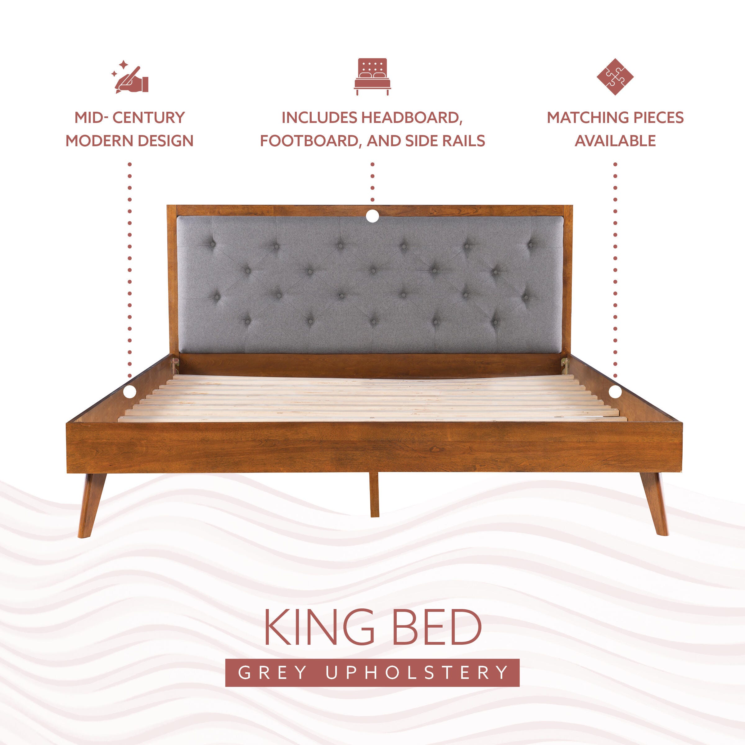 Linon Adair King Platform Bed, Brown/Gray, large