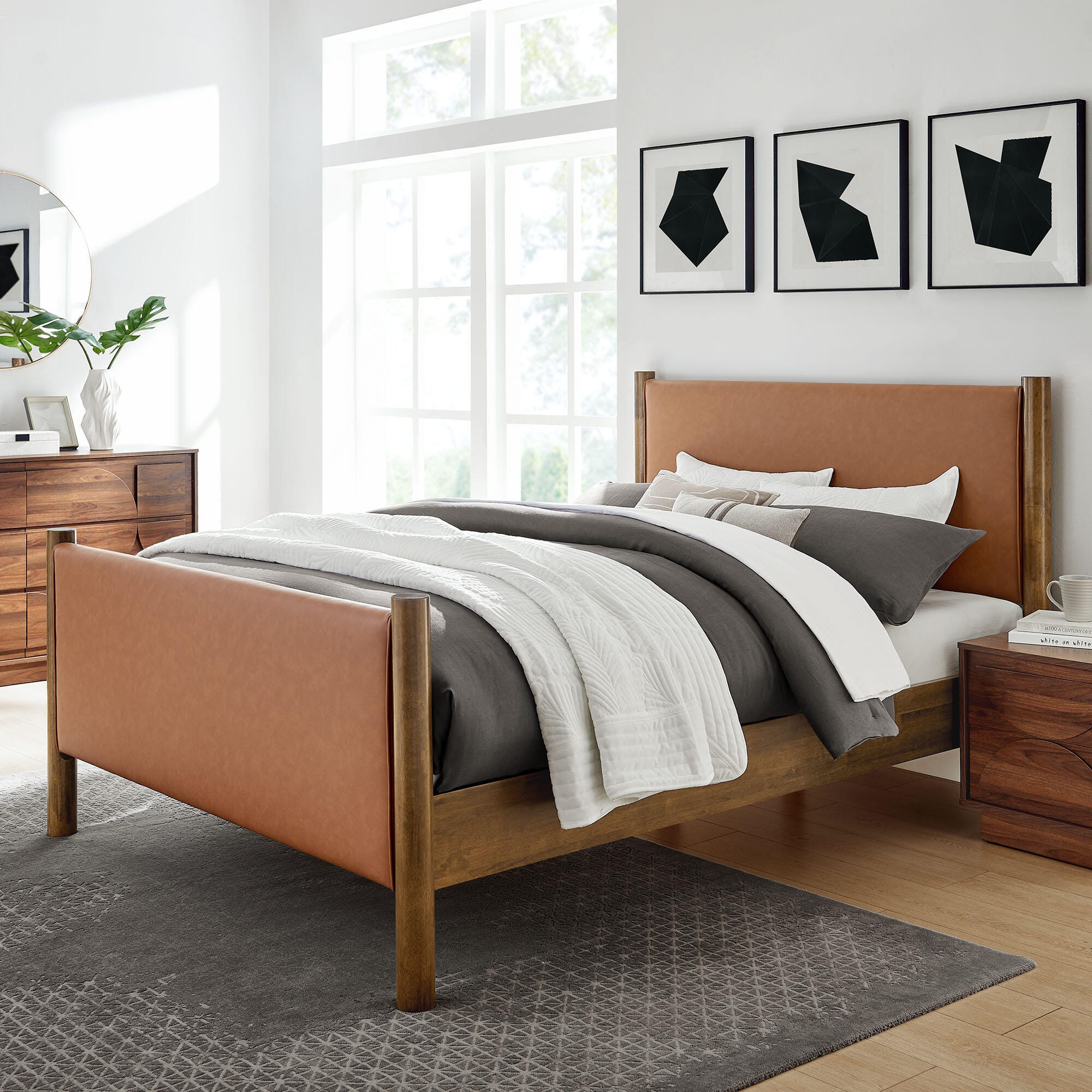 Modway Maven Solid Full Platform Bed, Tan/Walnut, large