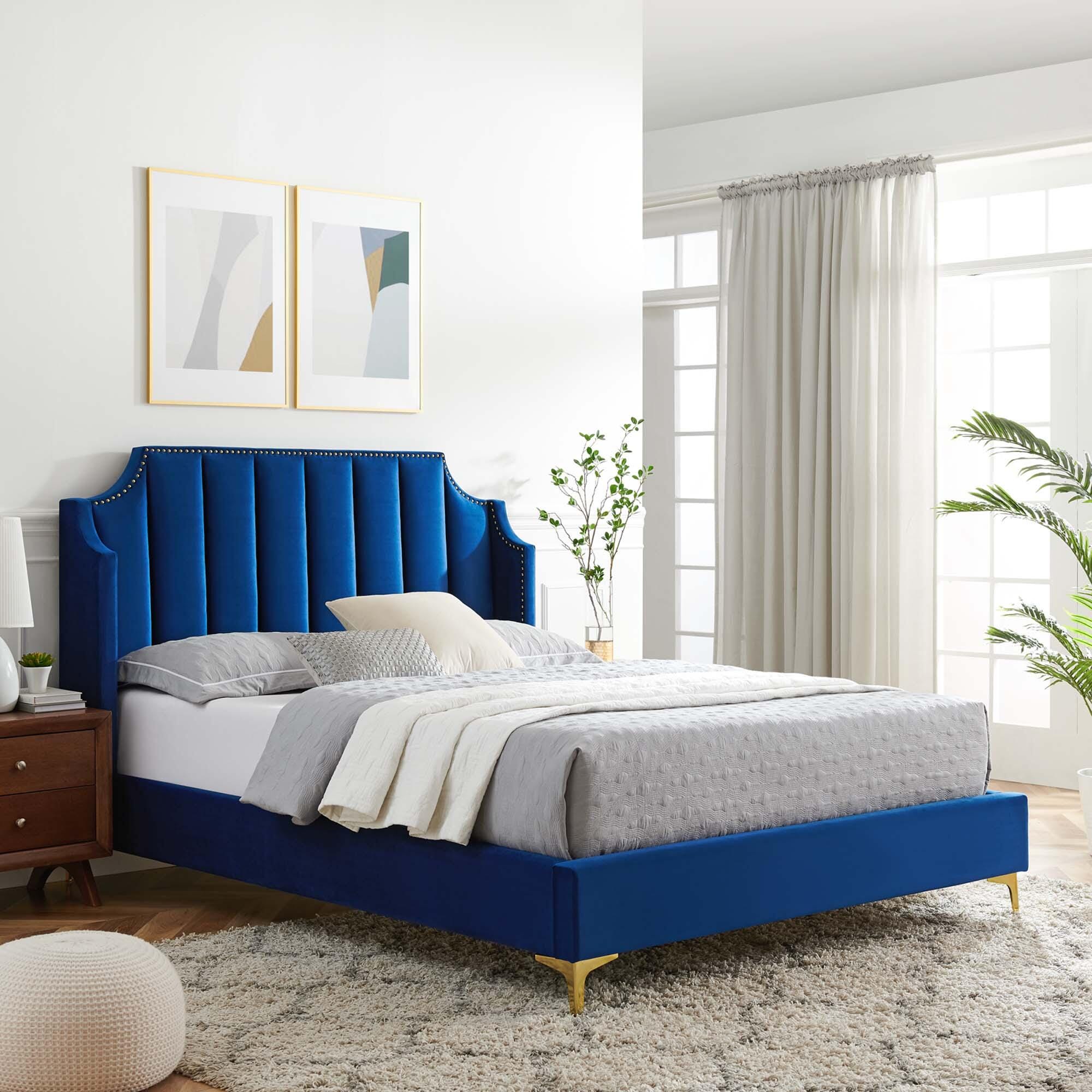 Modway Daniella Queen Platform Bed, Navy, large
