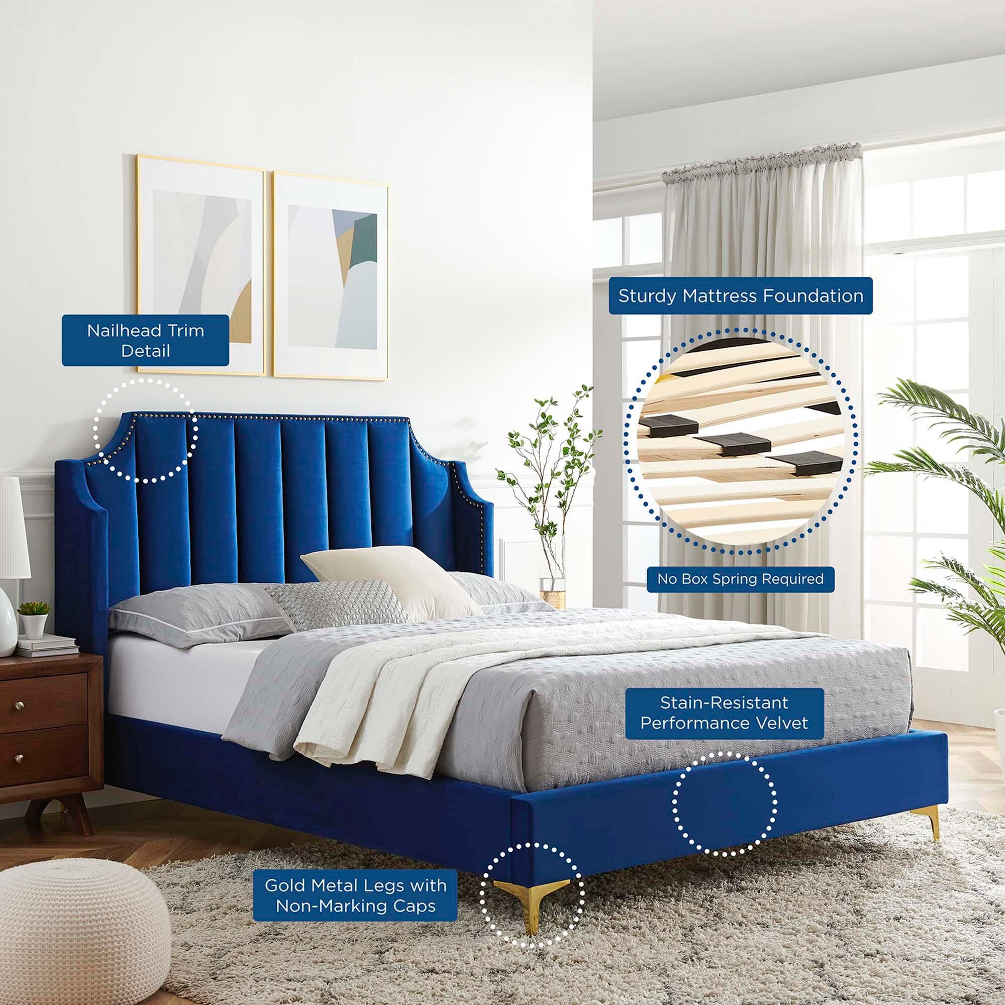 Modway Daniella Queen Platform Bed, Navy, large