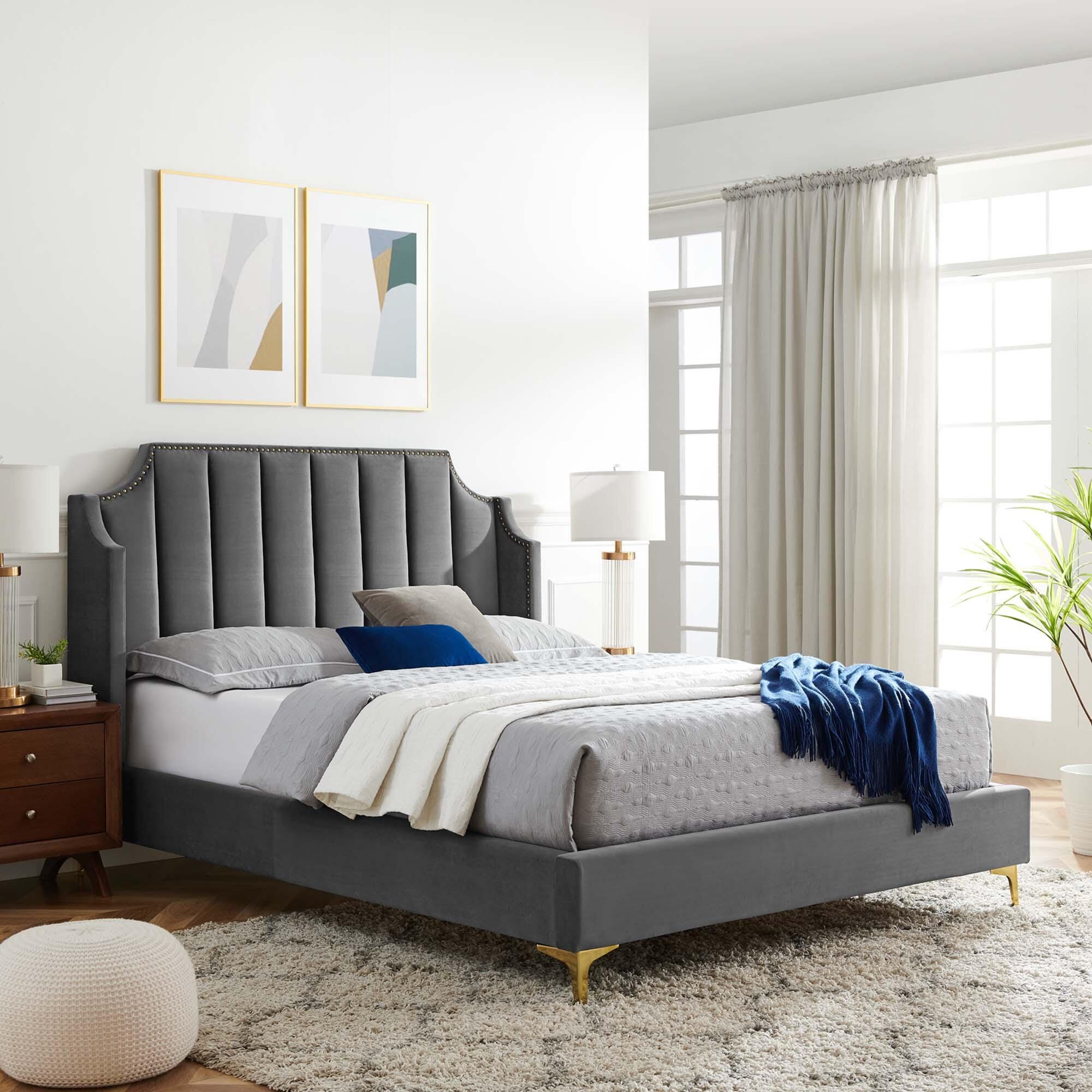 Modway Daniella Queen Platform Bed, Gray, rollover