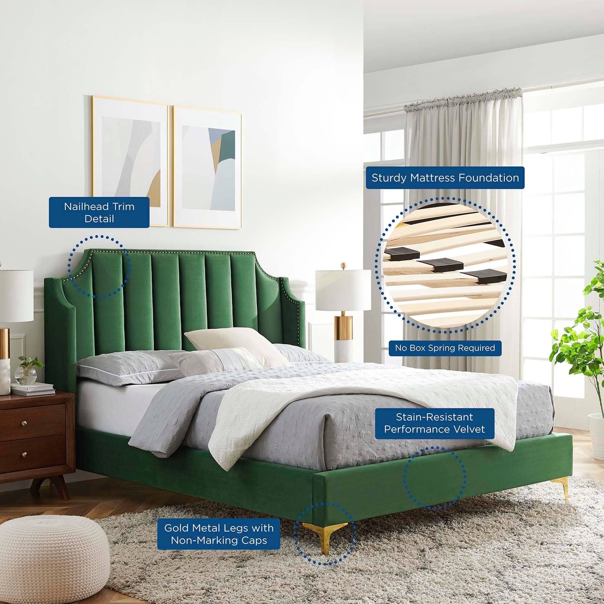 Modway Daniella Queen Platform Bed, Emerald, large