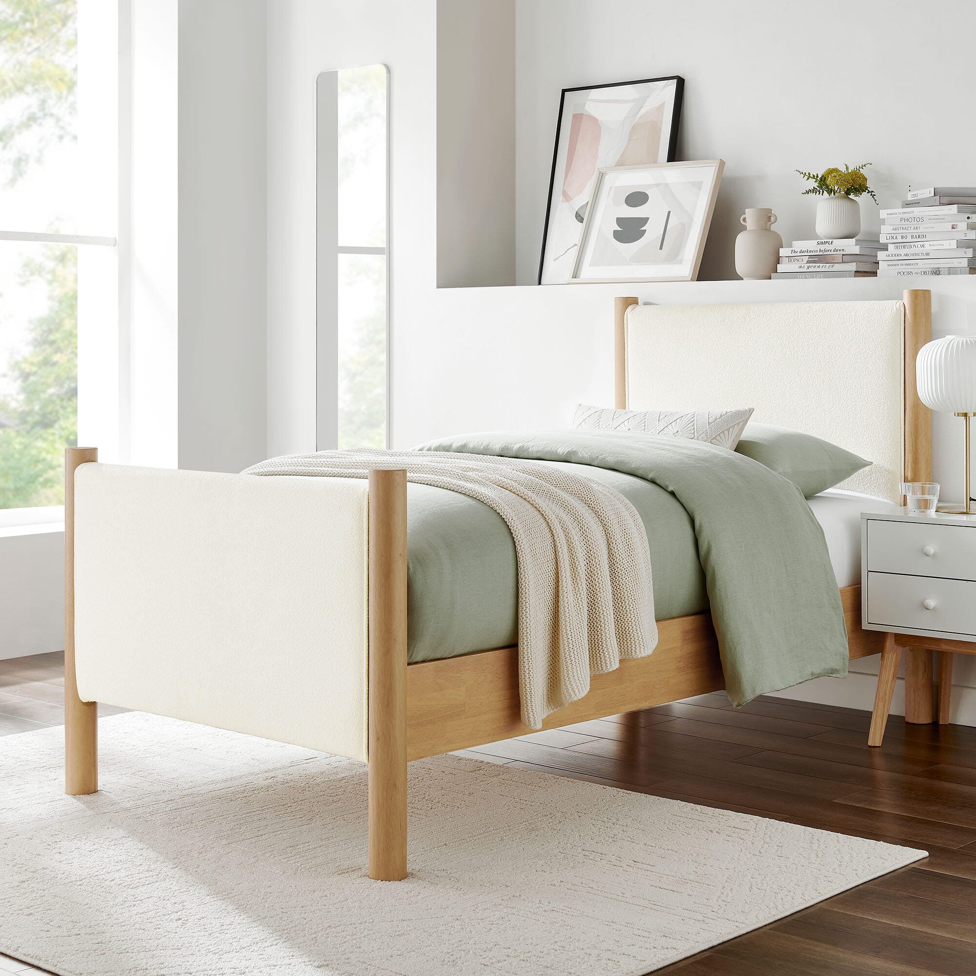 Modway Maven Twin Platform Bed, Feather White/Oak, large