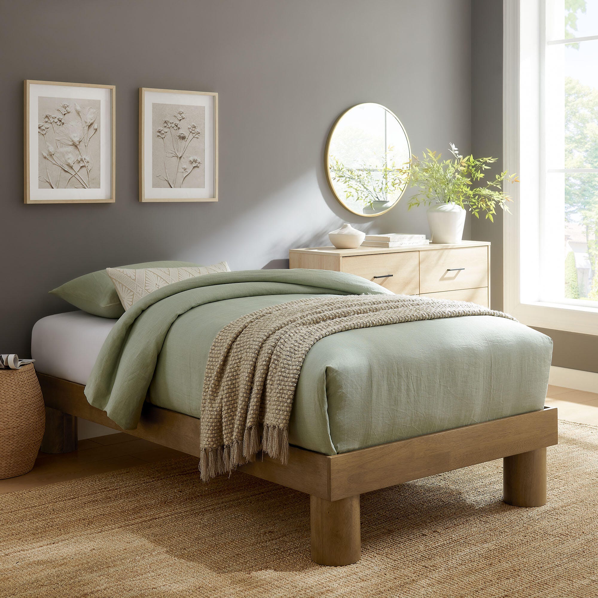 Modway Runa Twin Platform Bed, French Oak Brown, large