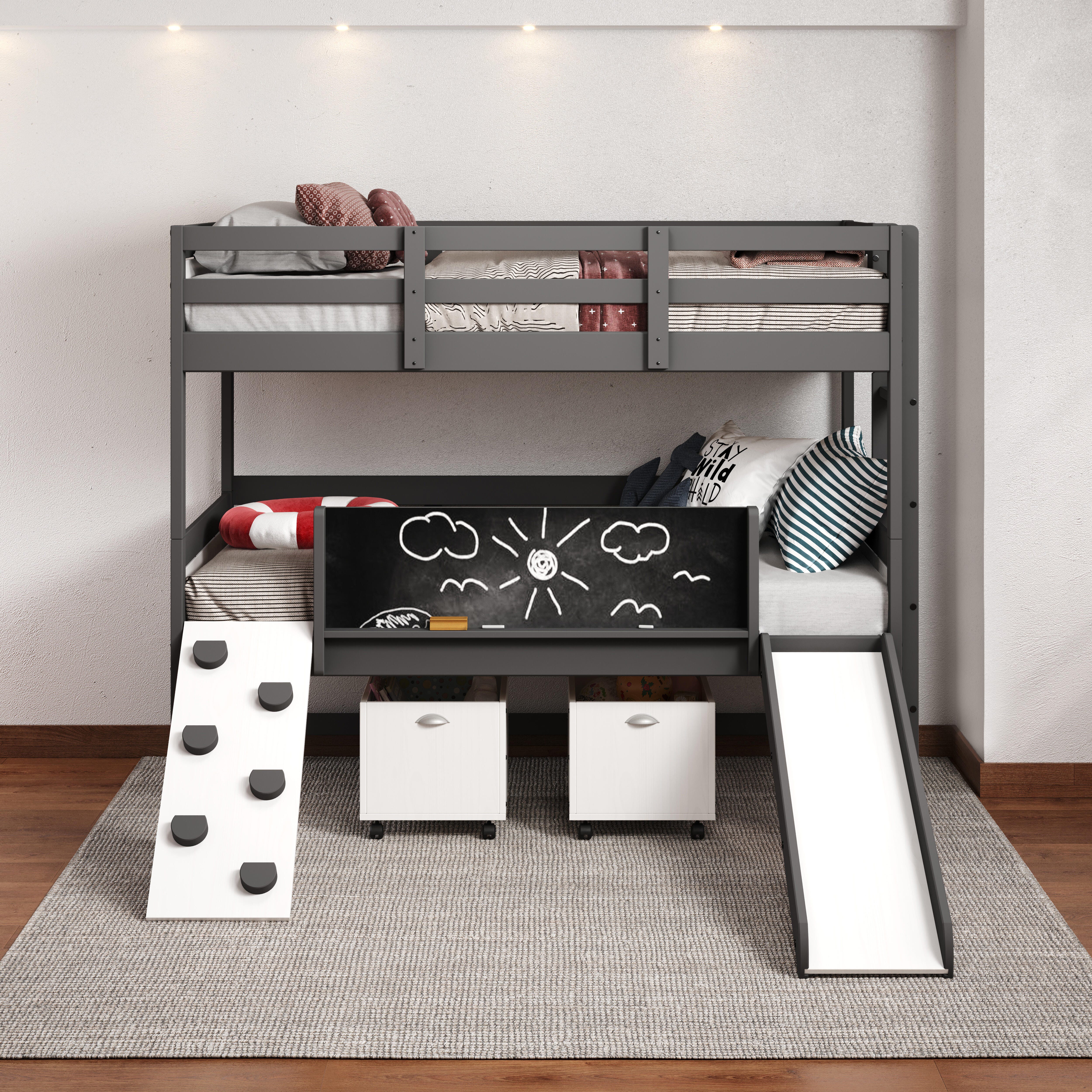 Donco Kids Art & Play Twin over Twin Bunkbed with Toy Boxes, , large