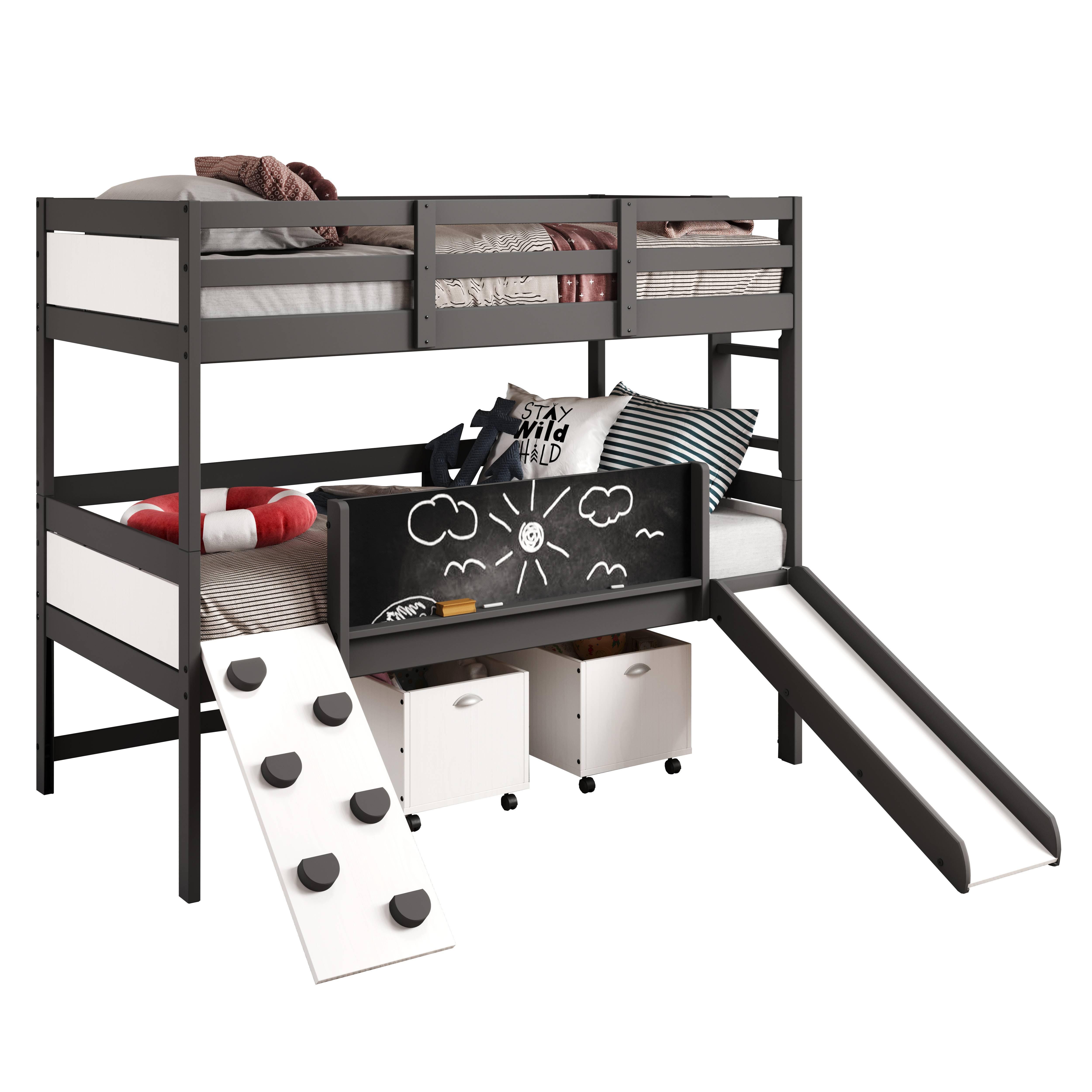 Donco Kids Art & Play Twin over Twin Bunkbed with Toy Boxes, , large
