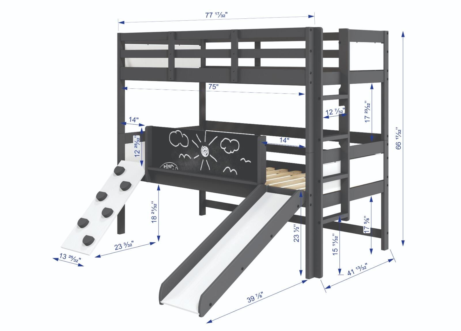 Donco Kids Art & Play Twin over Twin  Bunkbed with Slide, , large