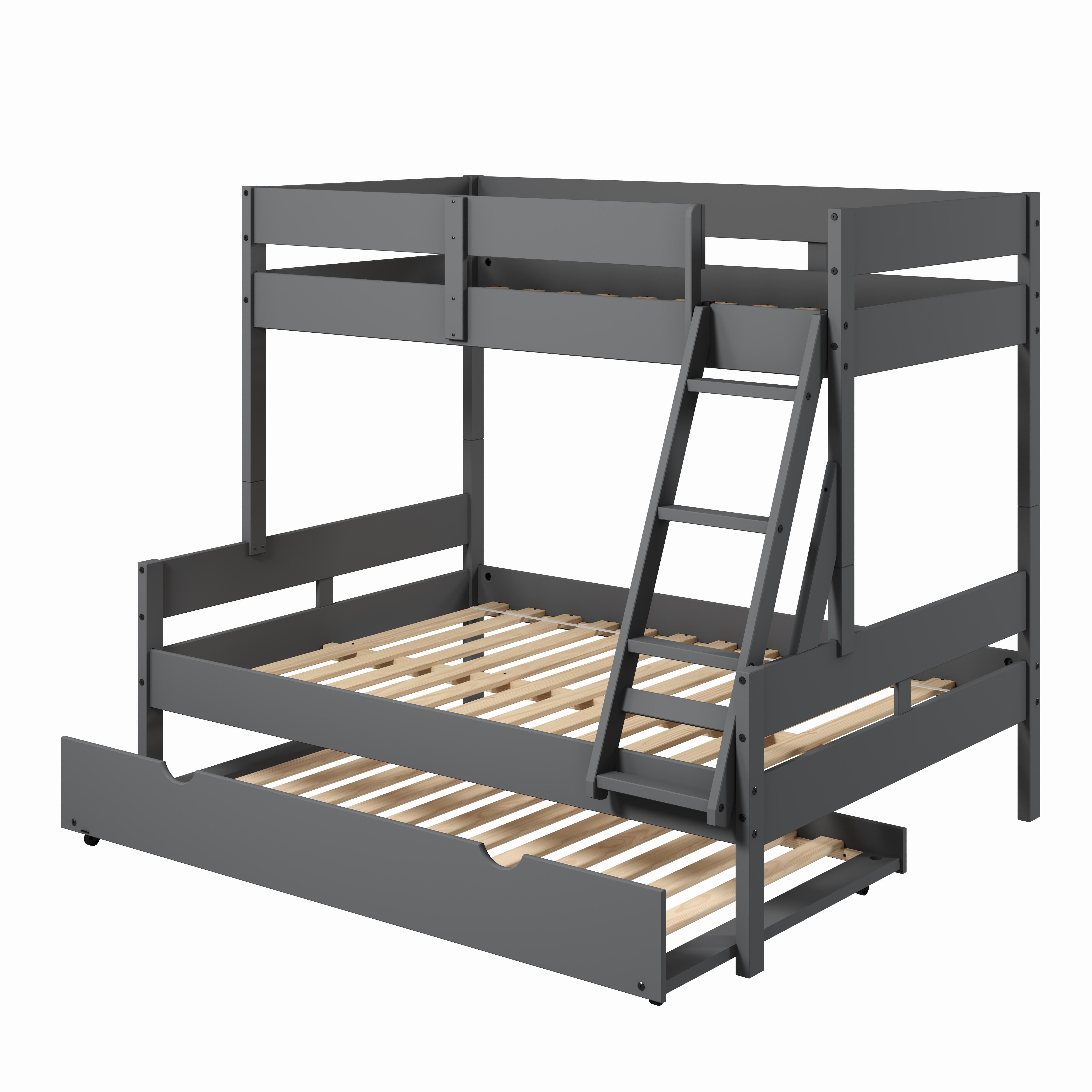 Donco Kids Low Board Twin Over Full Bunkbed with Twin Trundle, Dark Gray, large