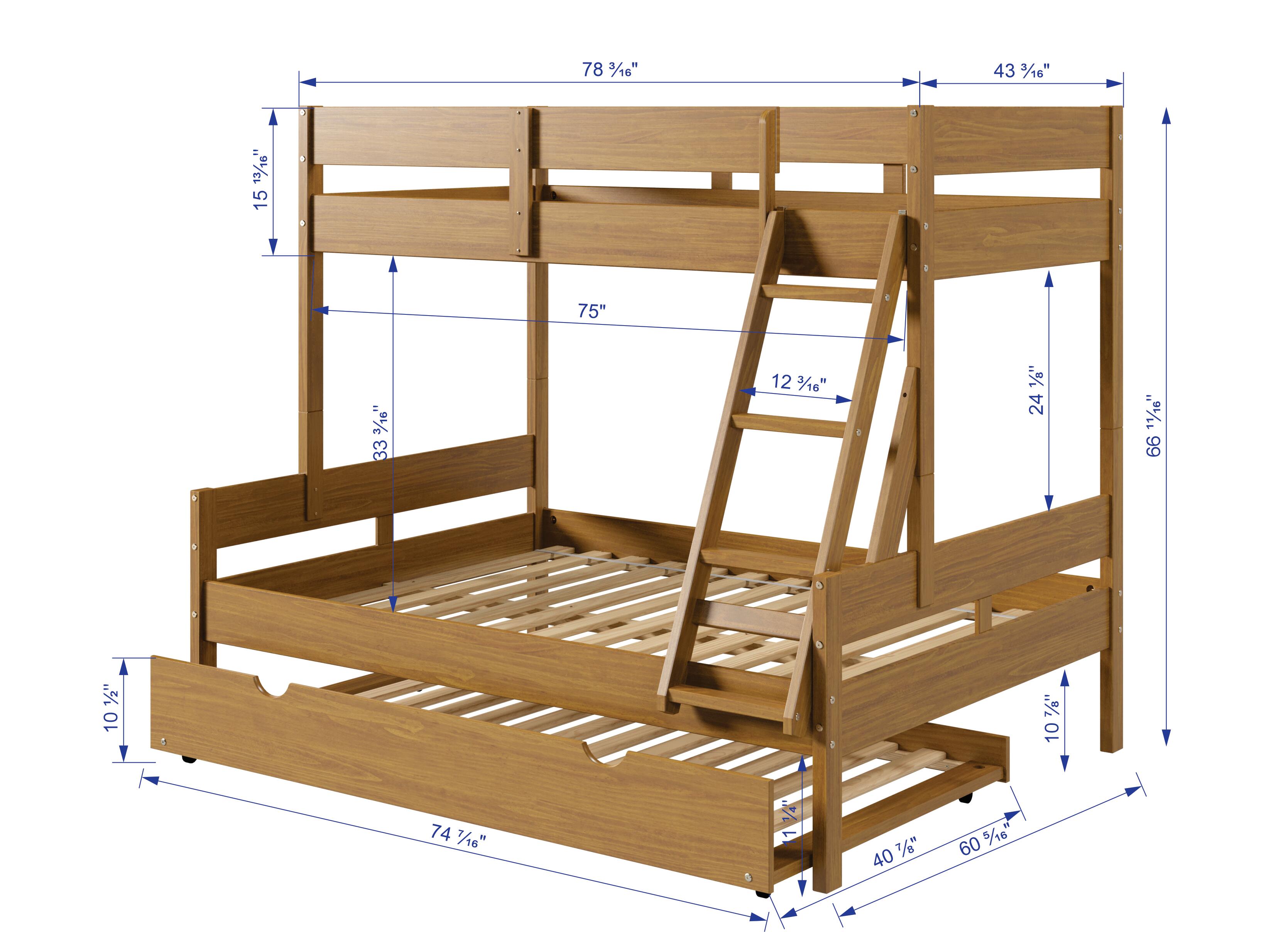 Donco Kids Low Board Twin Over Full Bunkbed with Twin Trundle, , large