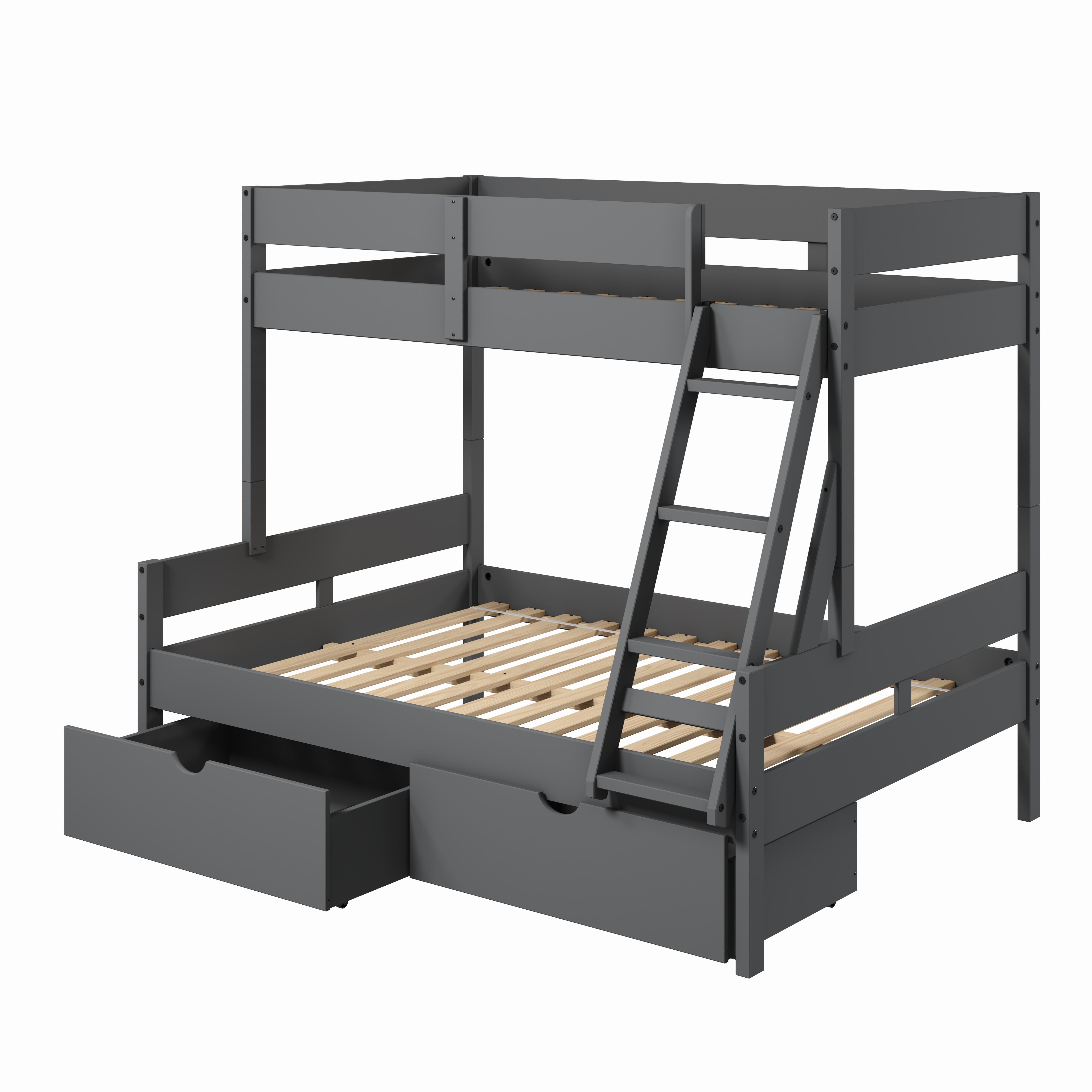 Donco Kids Low Board Twin over Full Bunkbed with 2 Storage Drawers, Dark Gray, large