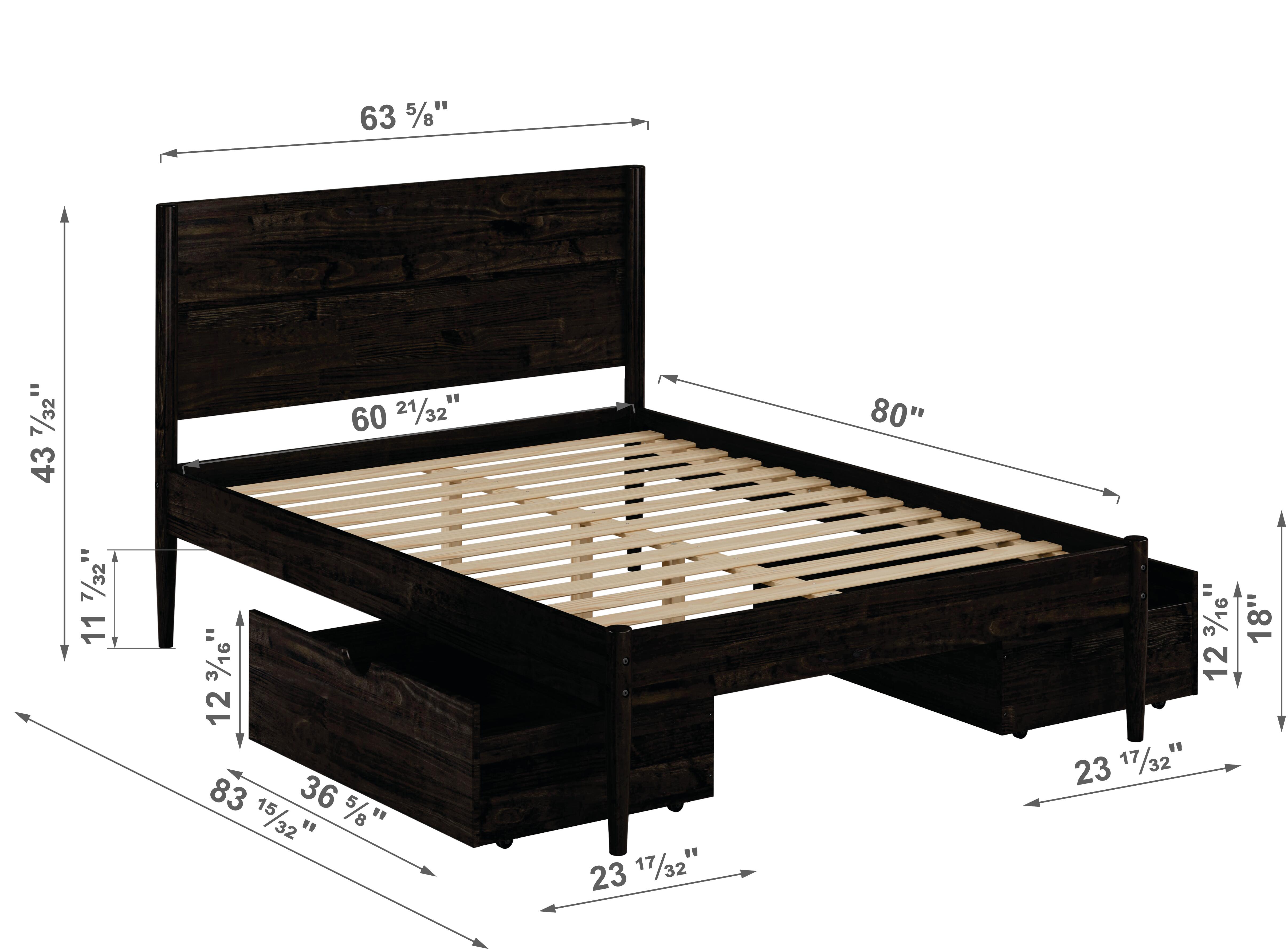 Donco Kids Mid Center Queen Platform Bed with 2 Storage Drawers, Urban Walnut, large