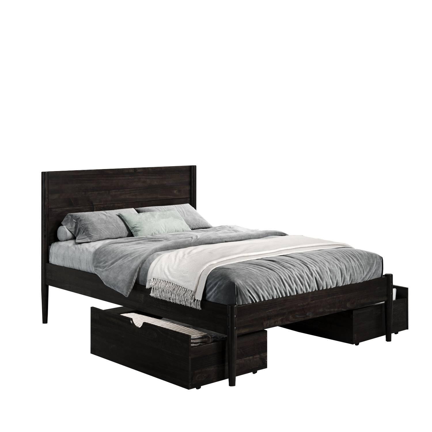 Donco Kids Mid Center Queen Platform Bed with 2 Storage Drawers, Urban Walnut, large