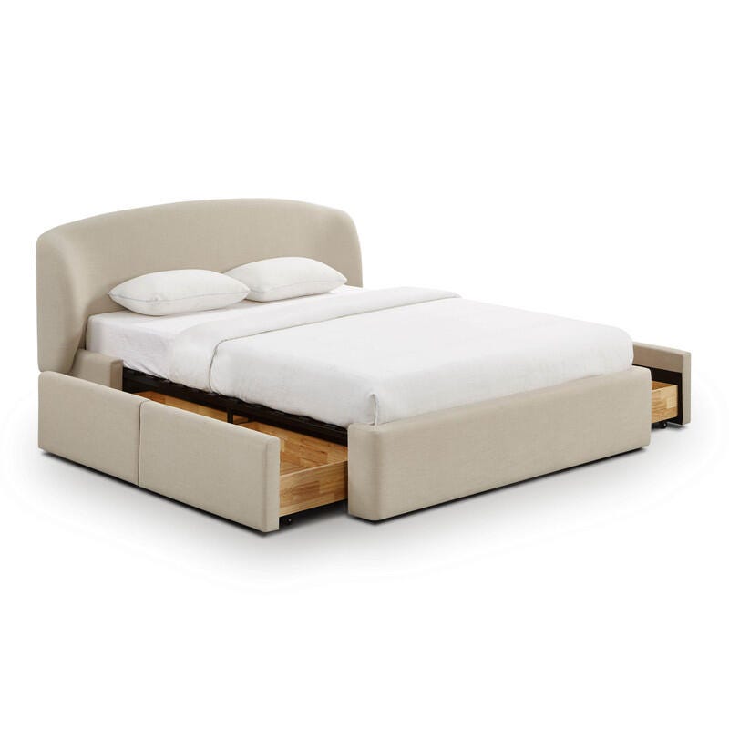 TOV Furniture Corey Queen Upholstered Bed with 4 Storage Drawers, Cream, large