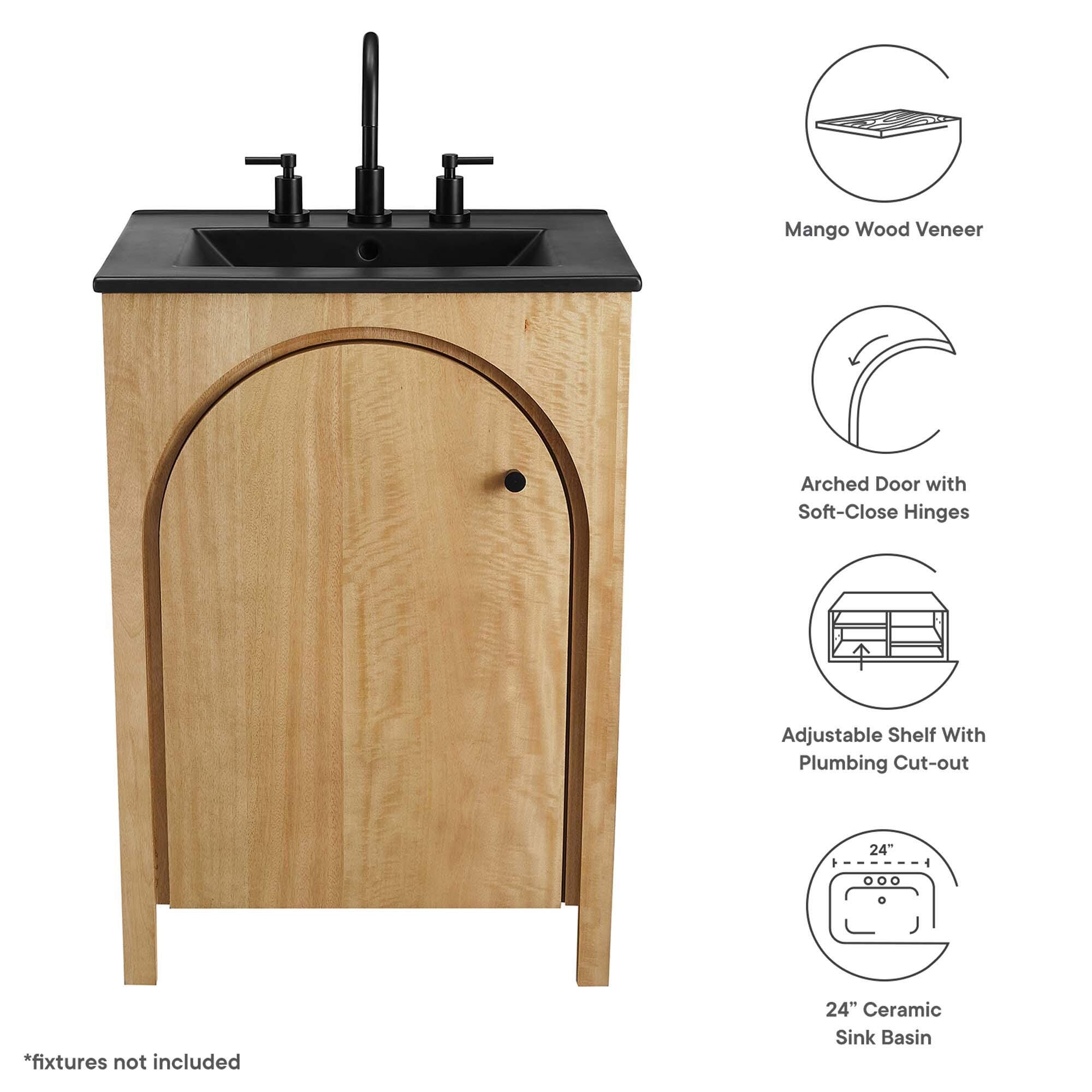 Modway Appia 24" Bathroom Vanity, Oak/Black, large