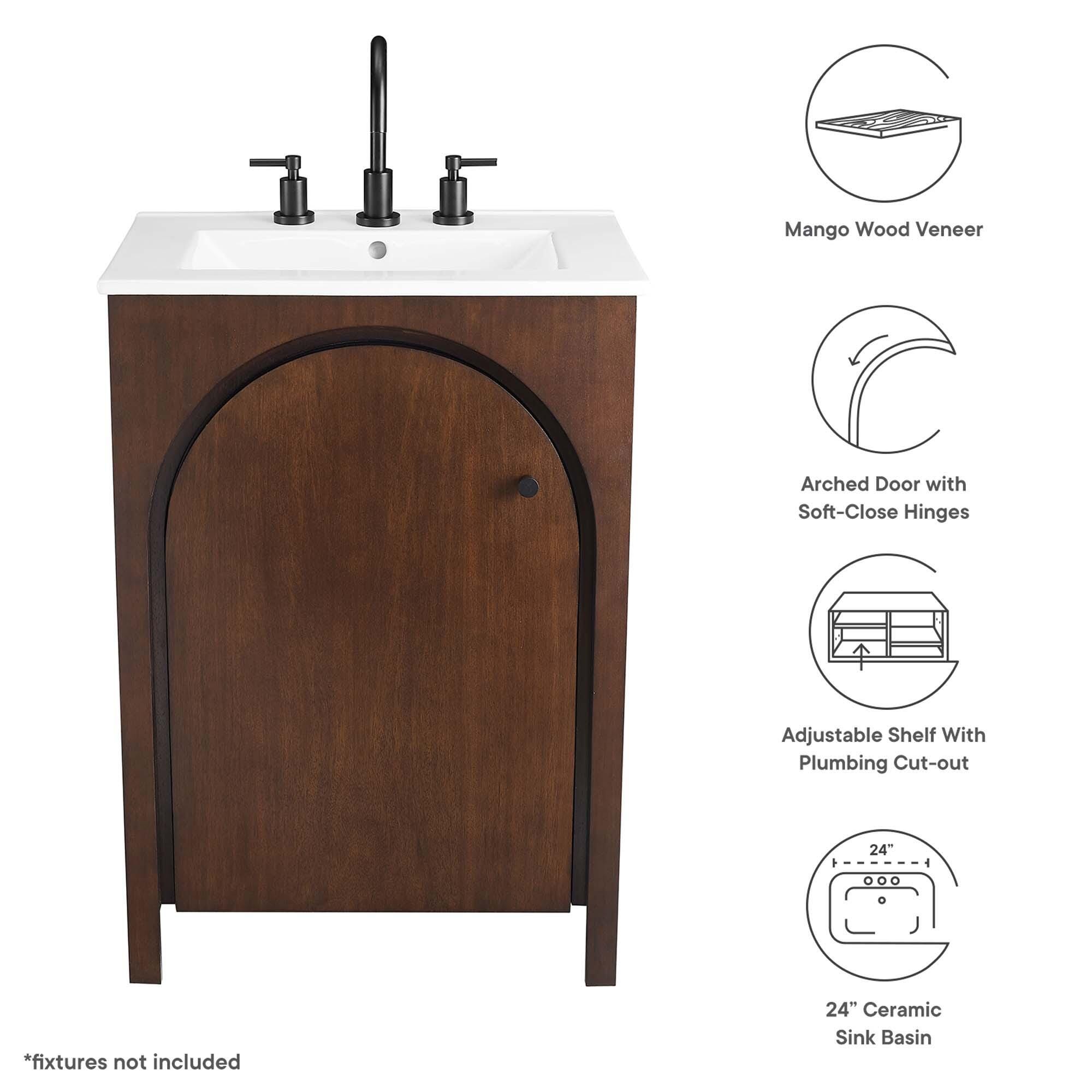 Modway Appia 25" Bathroom Vanity, Walnut/White, large
