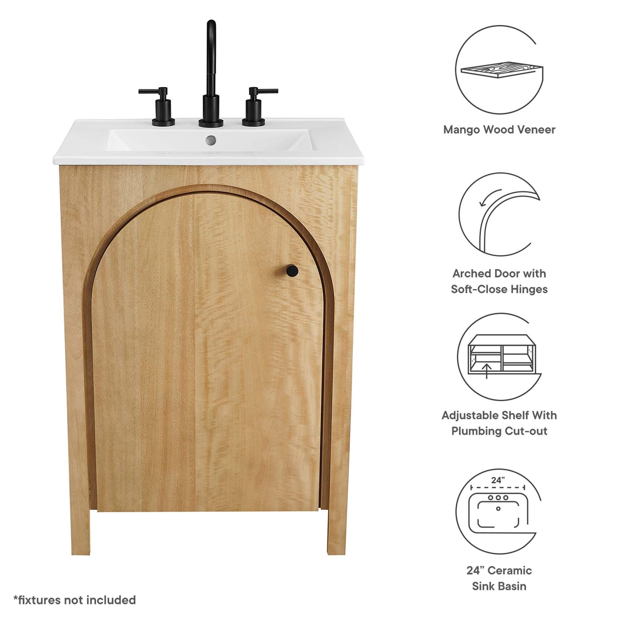 Modway Appia 25" Bathroom Vanity, Oak/White, large