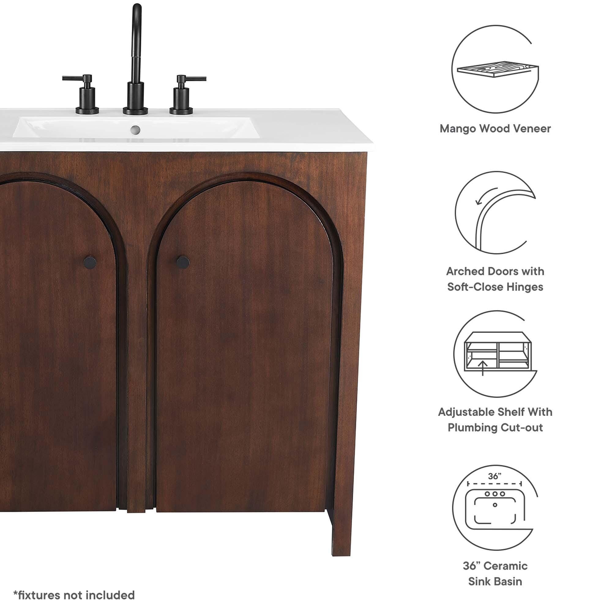 Modway Appia 36" Bathroom Vanity, Walnut/White, large