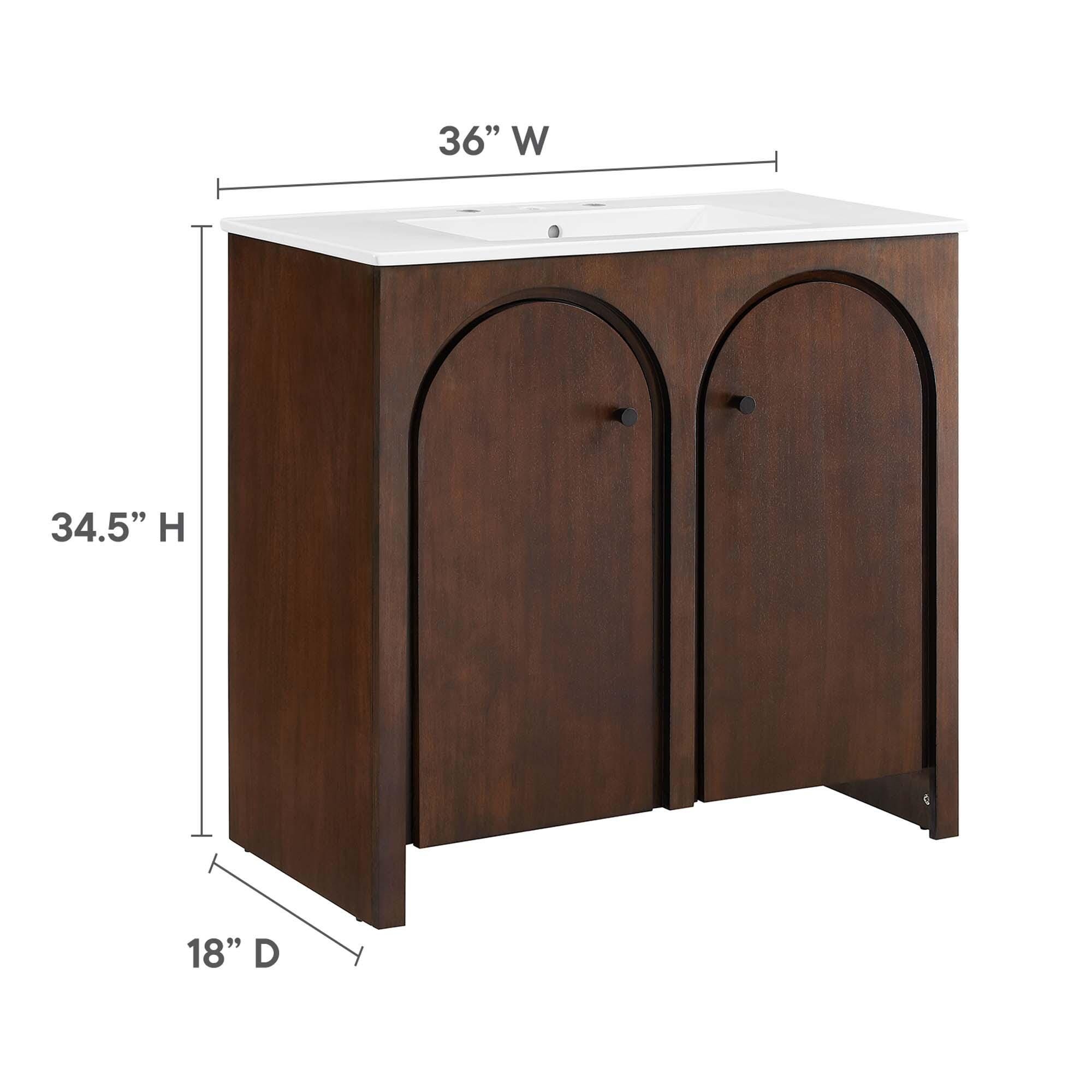 Modway Appia 36" Bathroom Vanity, Walnut/White, large