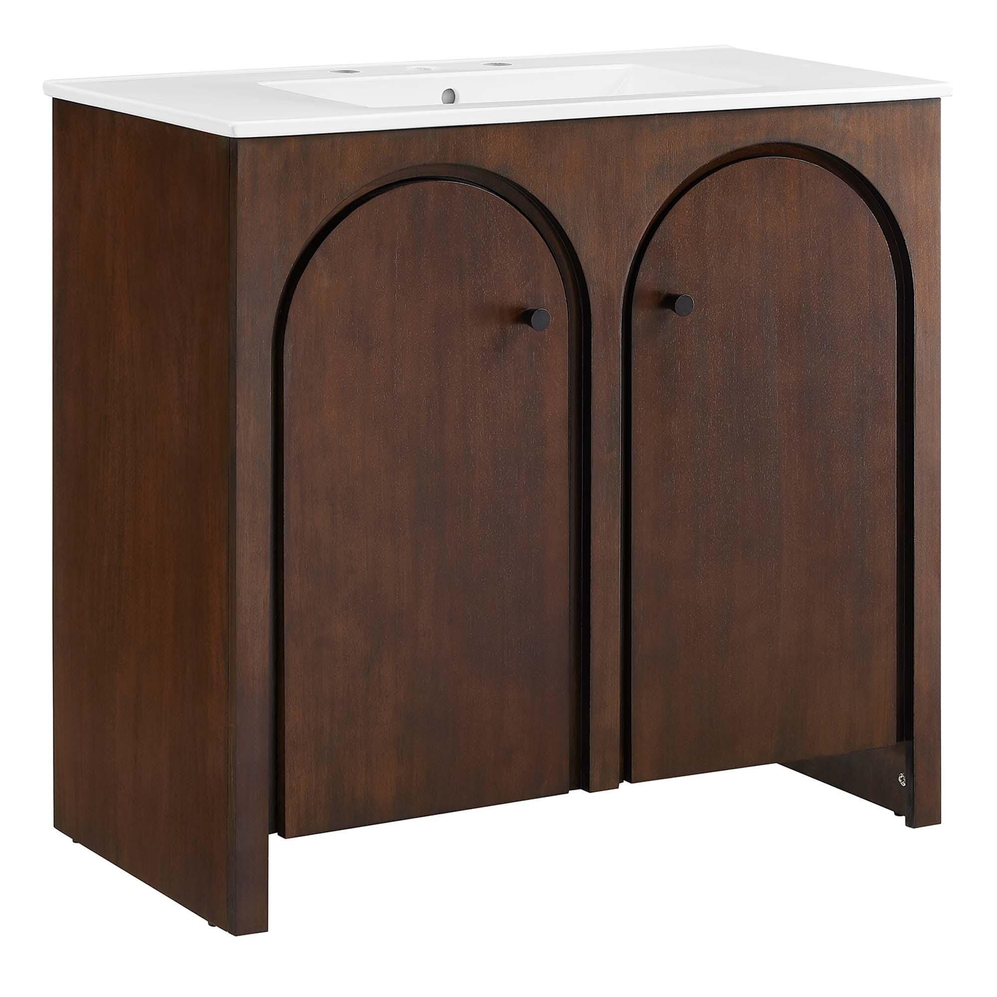 Modway Appia 36" Bathroom Vanity, Walnut/White, large