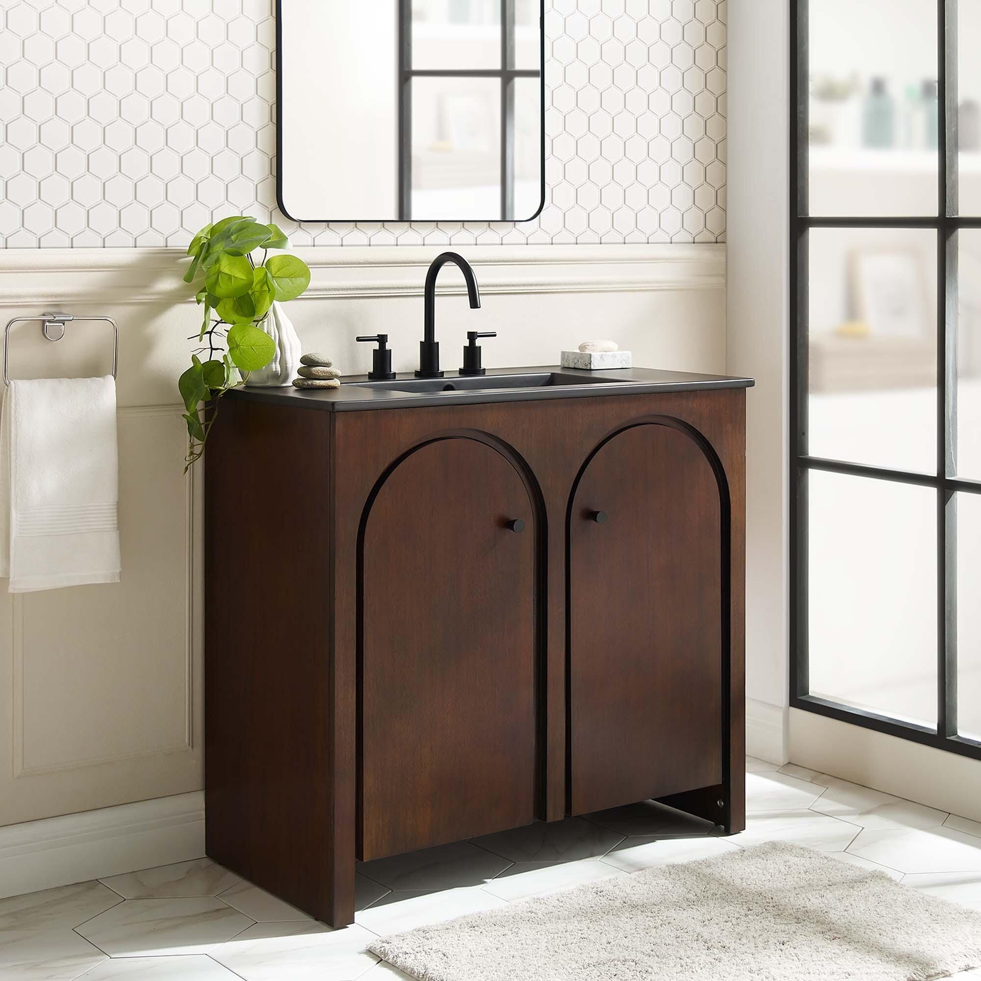 Modway Appia 36" Bathroom Vanity, Walnut/Black, rollover