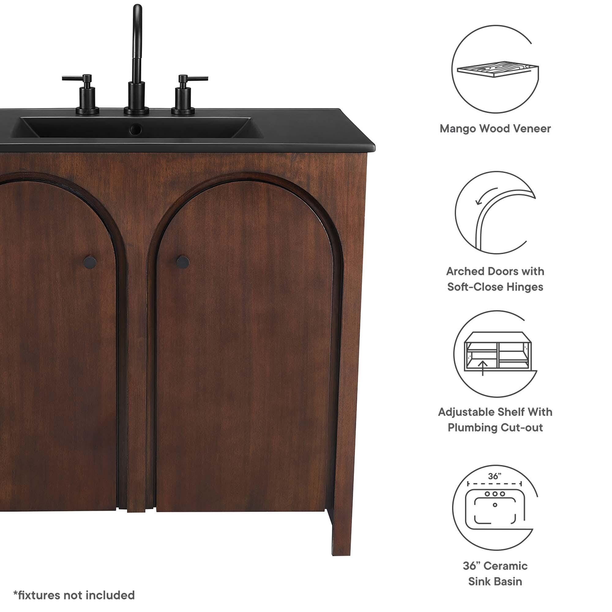 Modway Appia 36" Bathroom Vanity, Walnut/Black, large