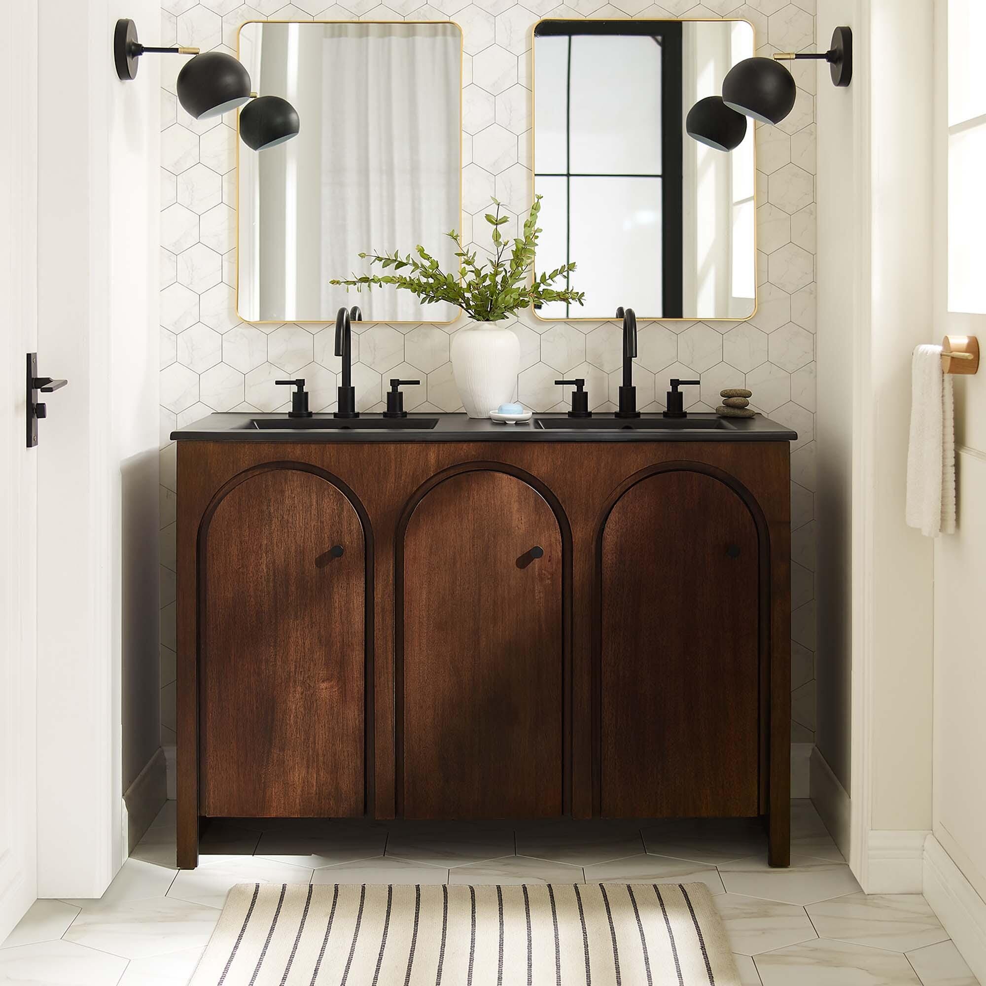Modway Appia 48" Double Sink Bathroom Vanity, Walnut/Black, rollover