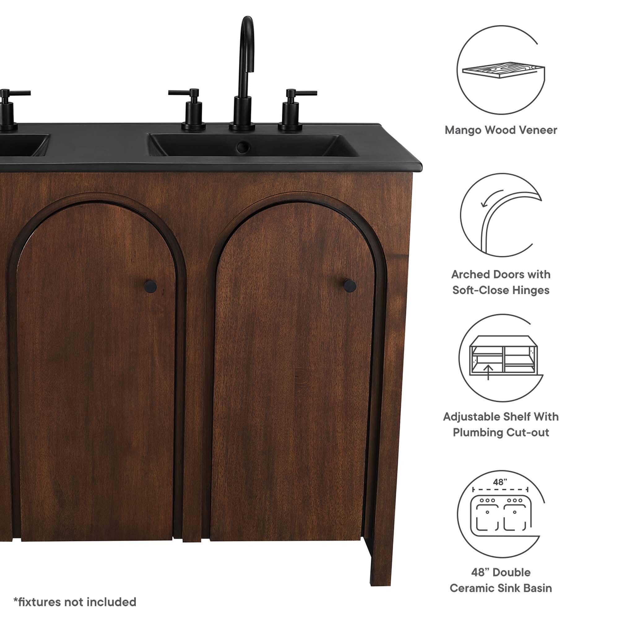Modway Appia 48" Double Sink Bathroom Vanity, Walnut/Black, large