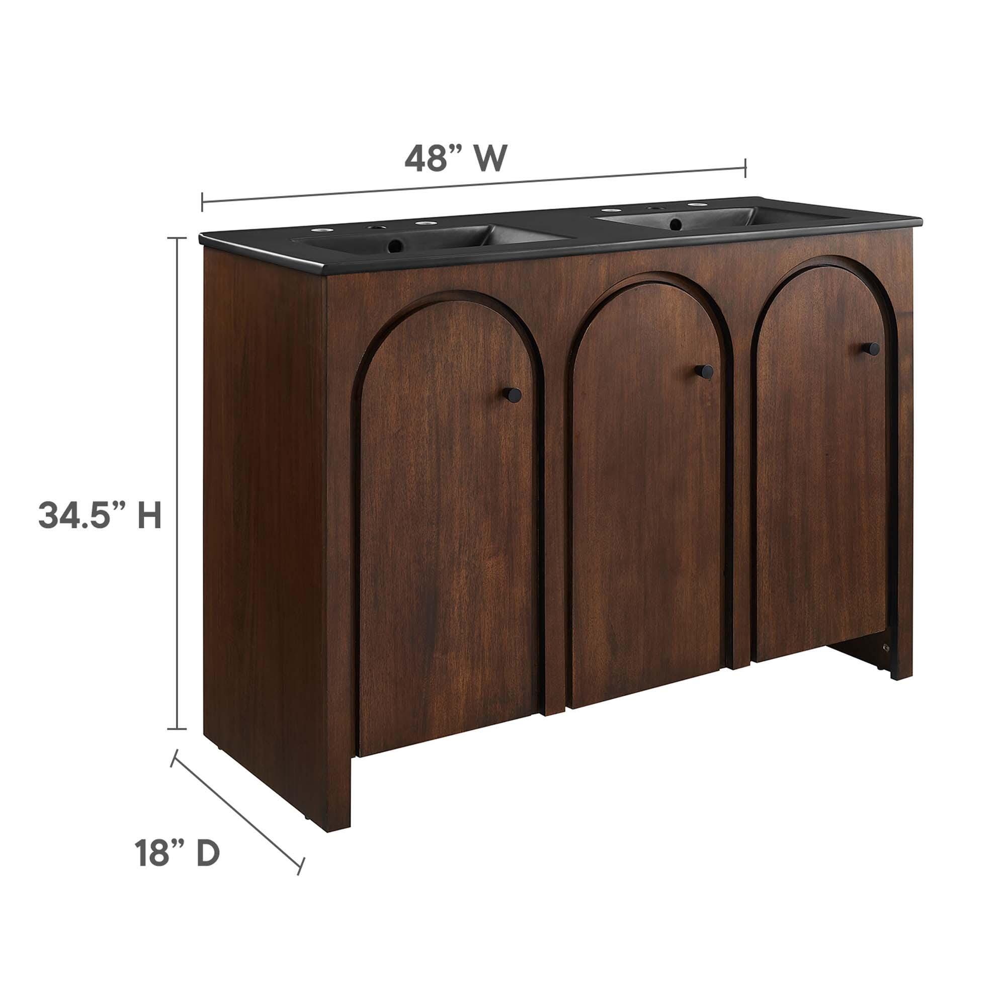 Modway Appia 48" Double Sink Bathroom Vanity, Walnut/Black, large